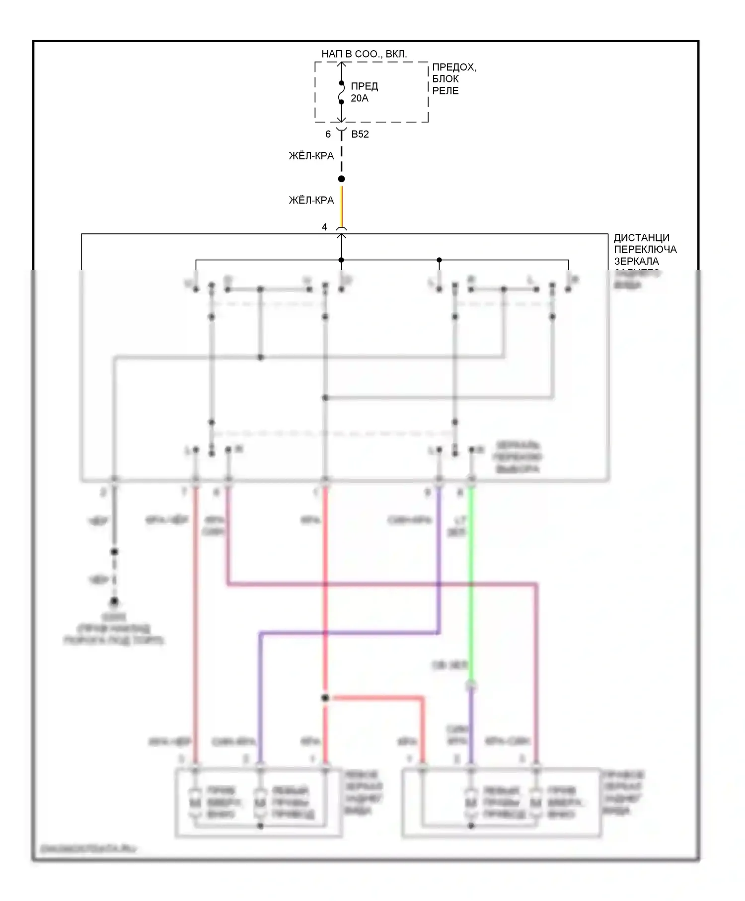 Impreza Subaru GC/GF (1992-2000): Электросхема силового зеркала 