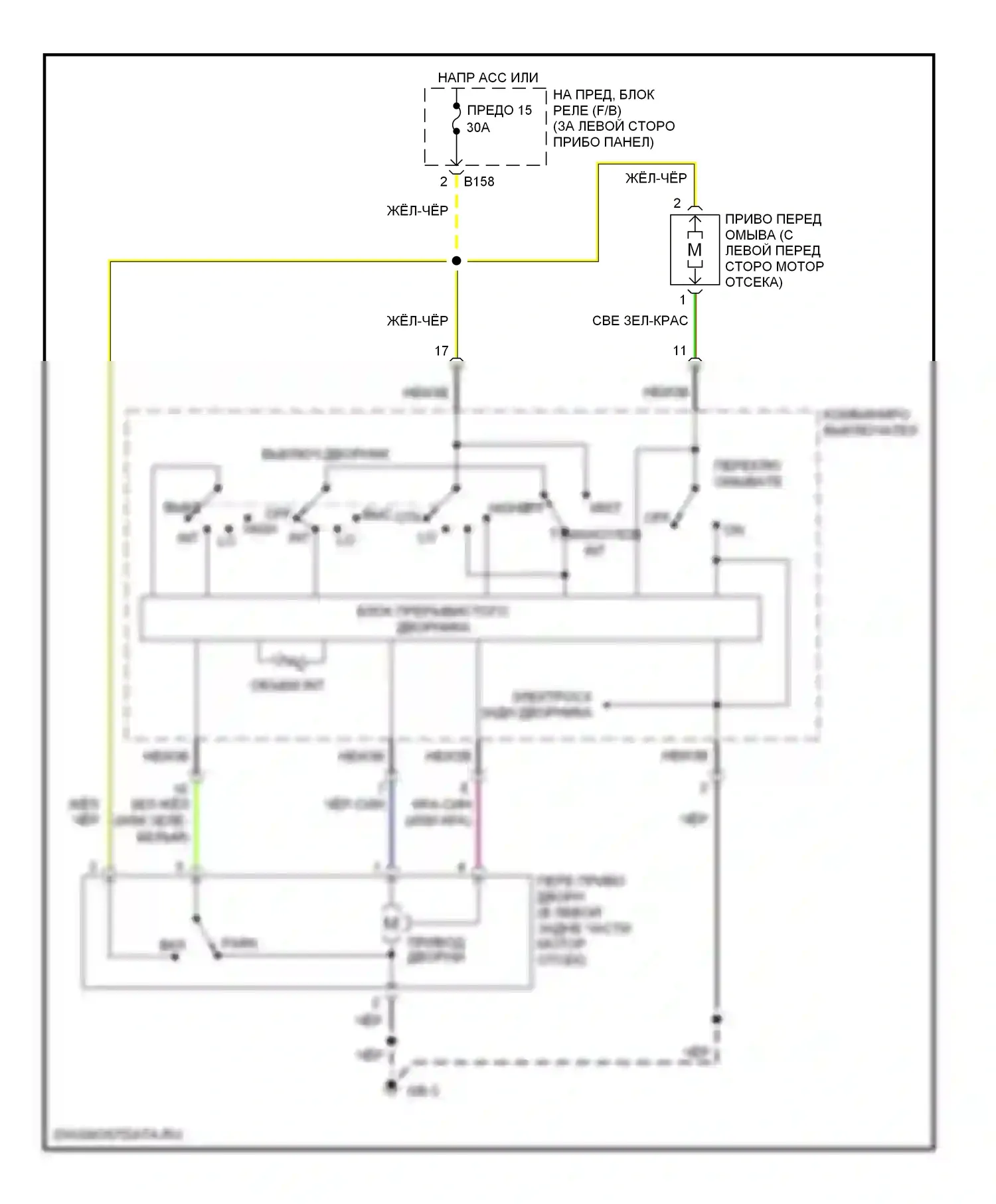 Impreza Subaru GD/GC/GG рестайлинг 2 (2005-2007): Электросхема передних дворников и омывателей 