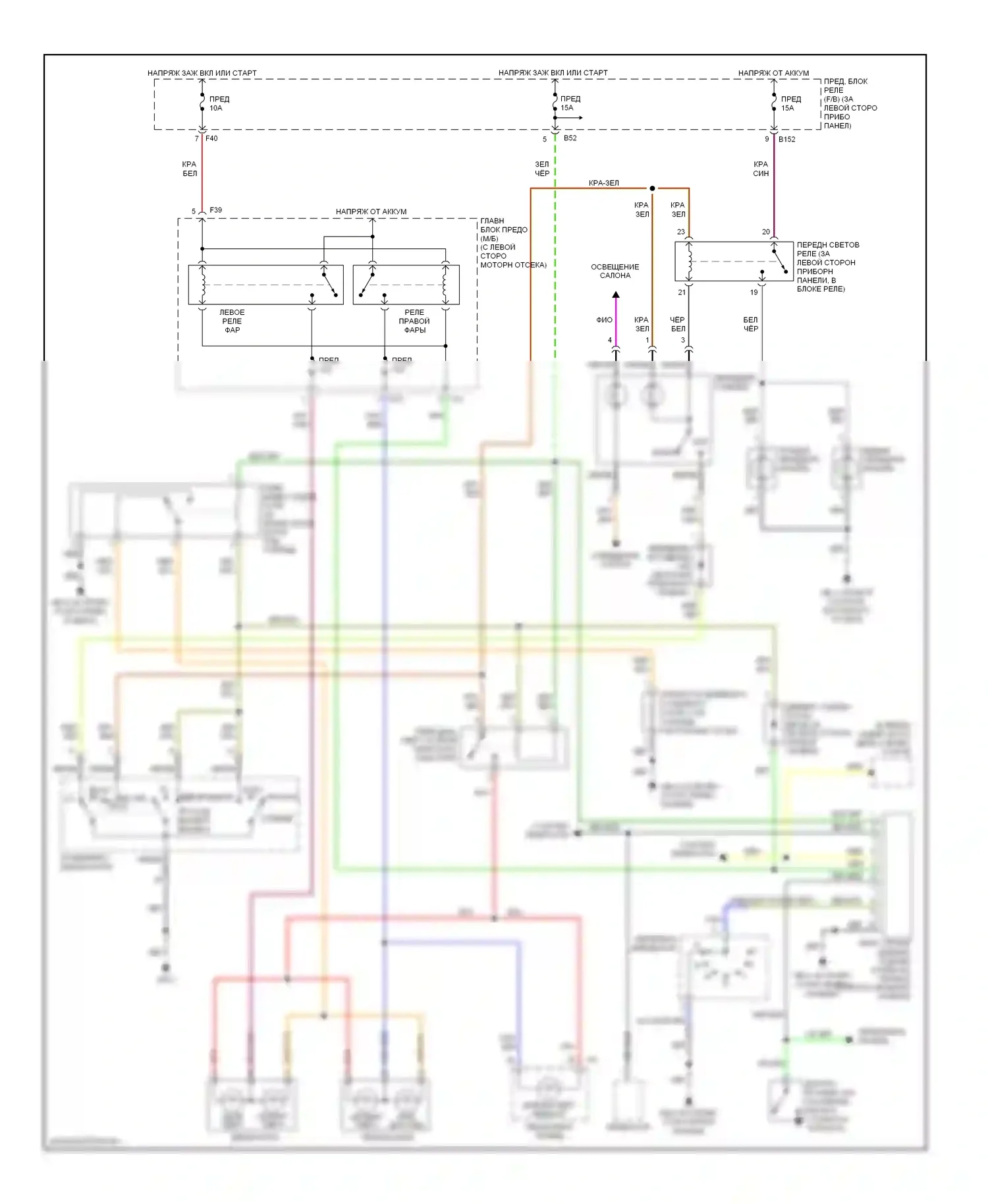 Impreza Subaru GD/GC/GG рестайлинг 2 (2005-2007): Электросхема фар, без разряда высокой интенсивности 