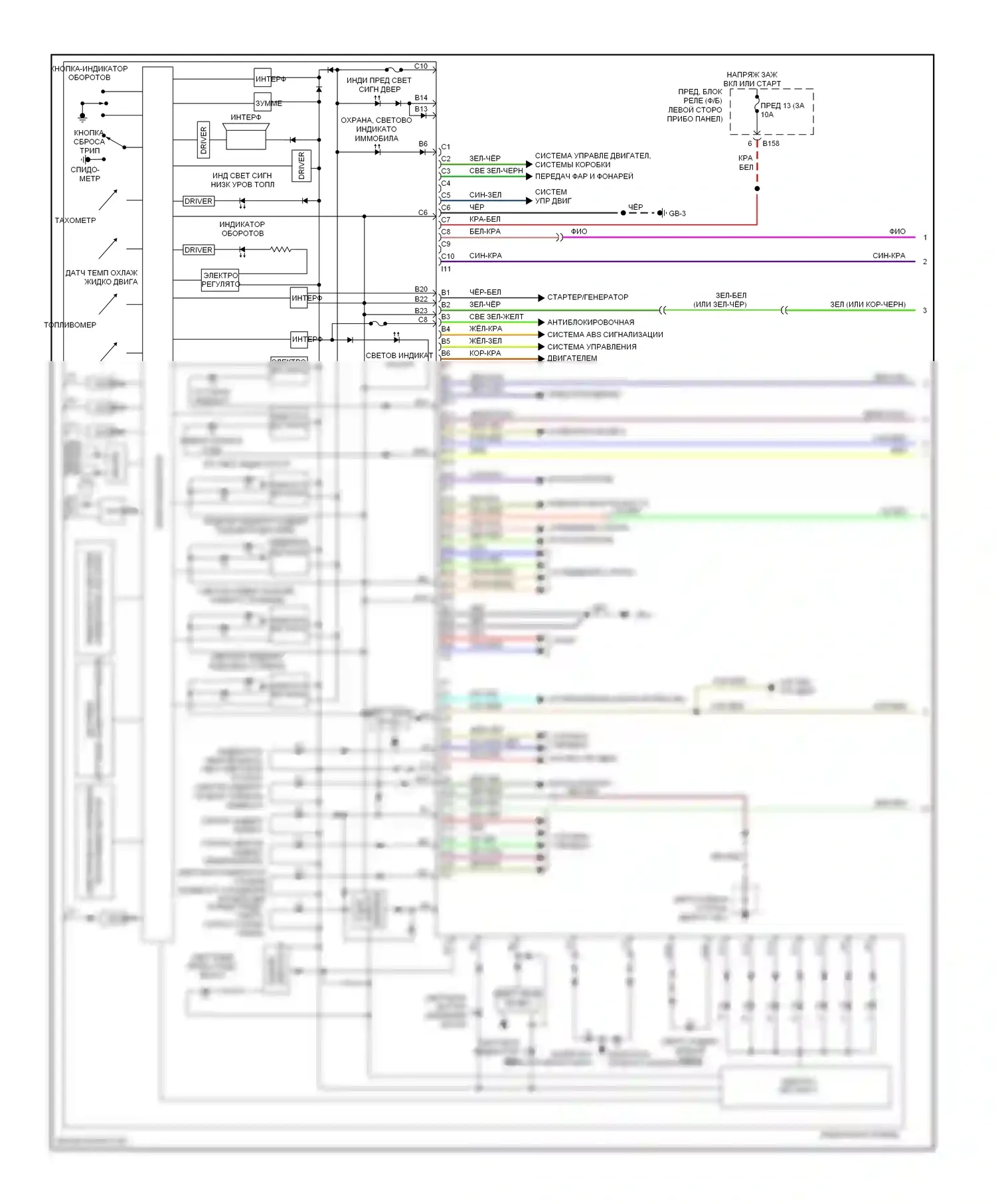 Impreza Subaru GD/GC/GG рестайлинг 2 (2005-2007): 2,5л турбо, электросхема приборной панели (1 из 2) 