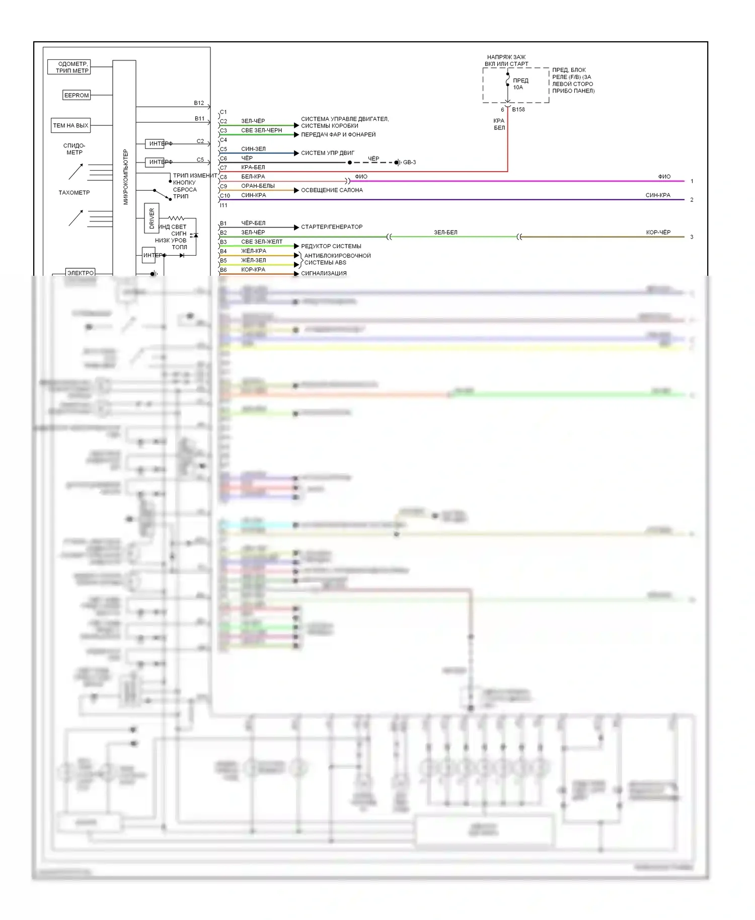 Impreza Subaru GD/GC/GG рестайлинг 2 (2005-2007): 2,5л, электросхема приборной панели (1 из 2) 