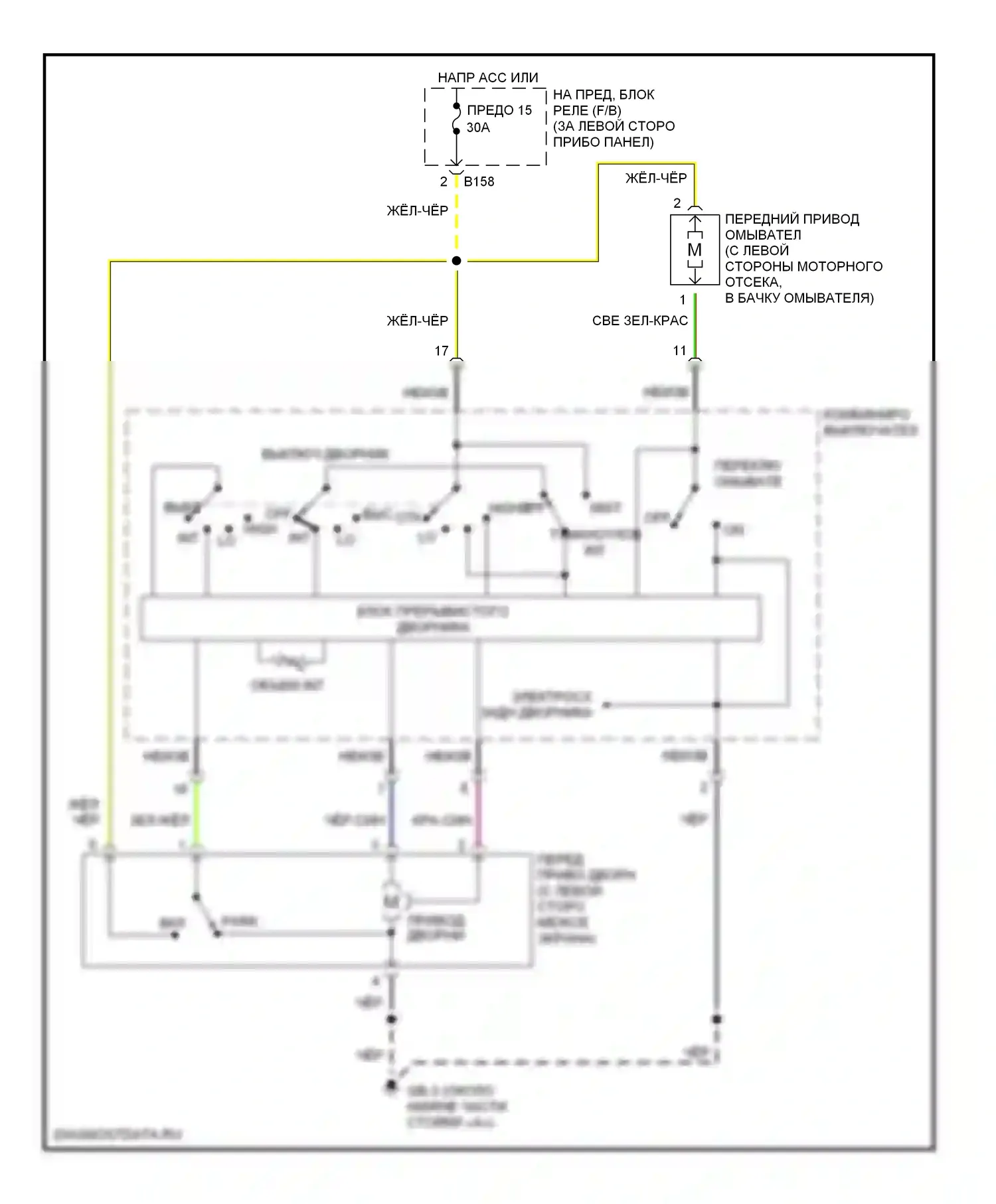 Impreza Subaru GD/GC/GG рестайлинг (2002-2005): Электросхема передних дворников и омывателей 