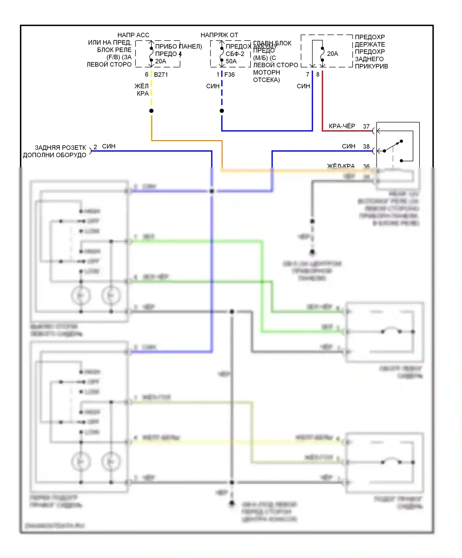 Impreza Subaru GD/GC/GG рестайлинг (2002-2005): Электросхема сидений 