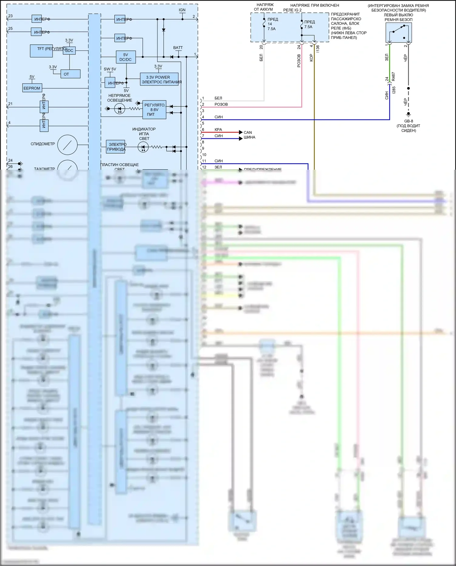 Impreza Subaru GK2 (2016-2019): Электросхема приборной панели, tft meter (1 из 3) 
