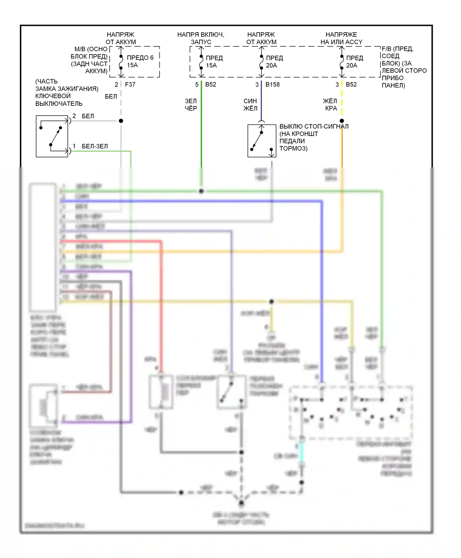 Legacy Subaru BE/BH/BT (1998-2004): Электросхема блокировки селектора 