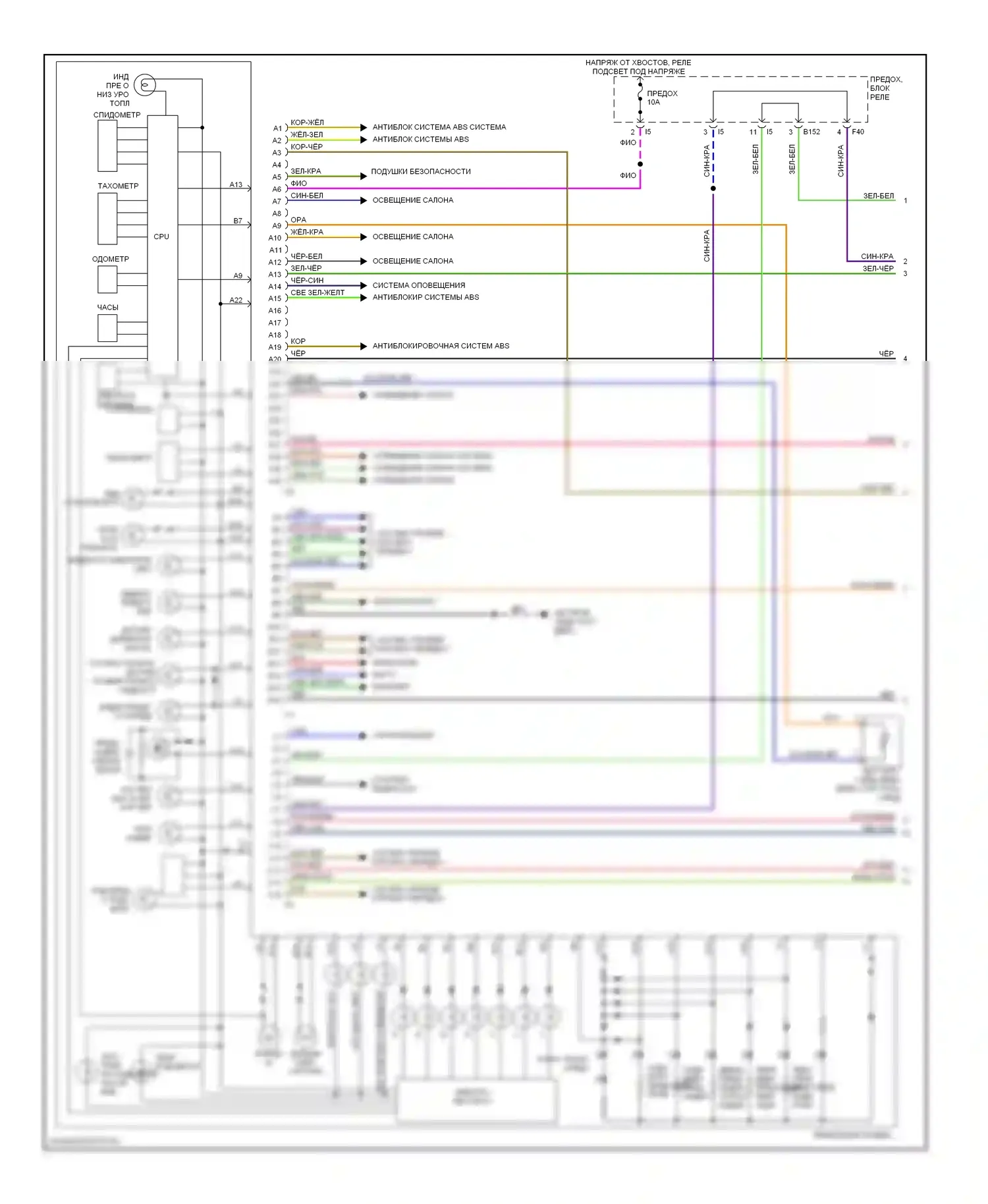 Legacy Subaru BE/BH/BT (1998-2004): Электросхема приборной панели (1 из 2) 