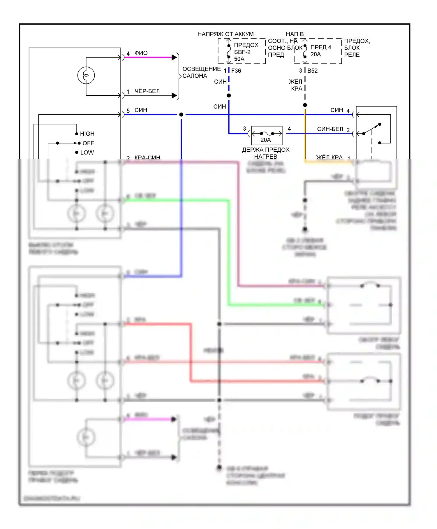 Legacy Subaru BE/BH/BT (1998-2004): Электросхема обогреваемых сидений 