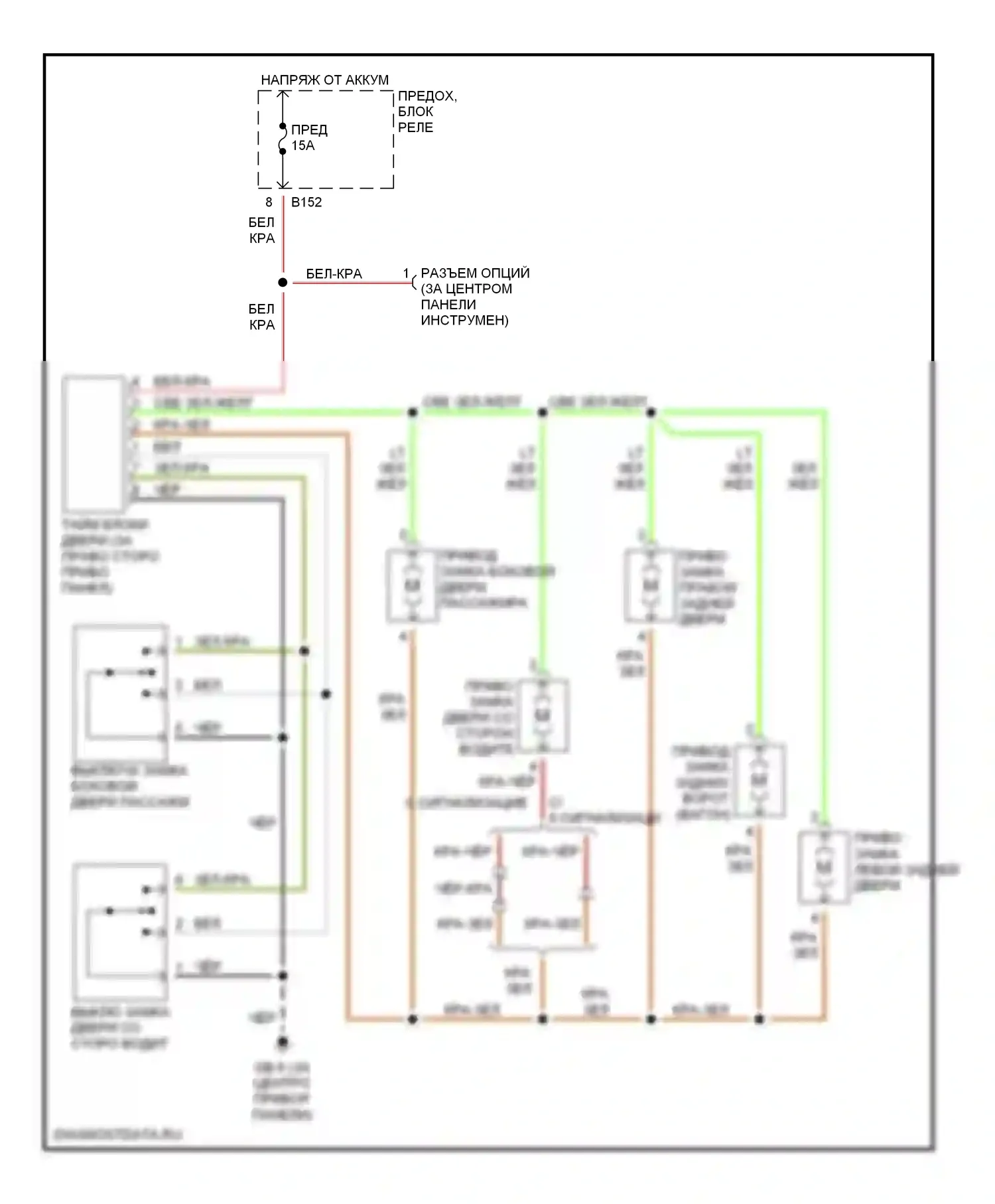 Legacy Subaru BE/BH/BT (1998-2004): Электросхема замка двери питания, без бесключевого доступа 