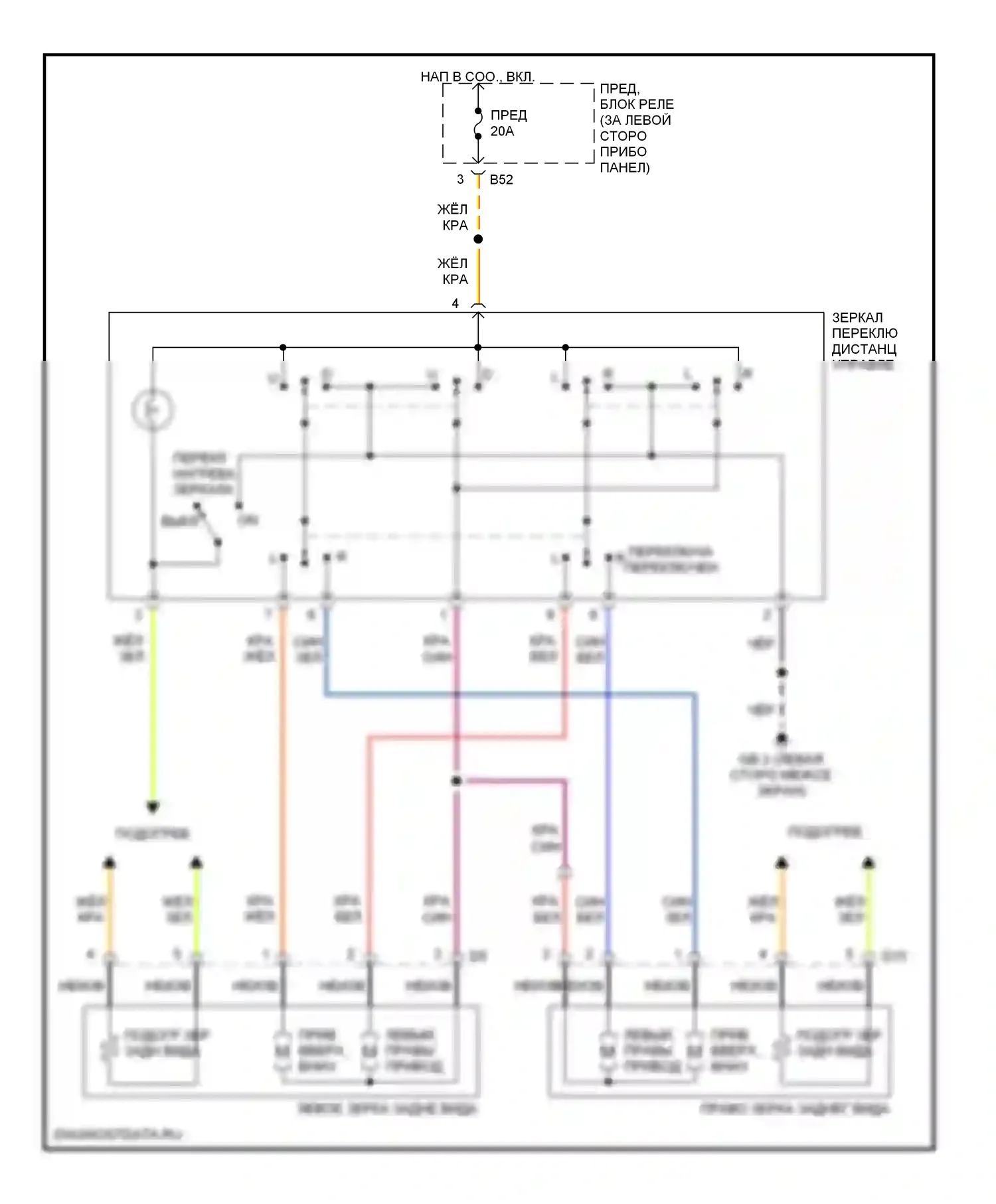 Legacy Subaru BE/BH/BT (1998-2004): Электросхема силового зеркала 