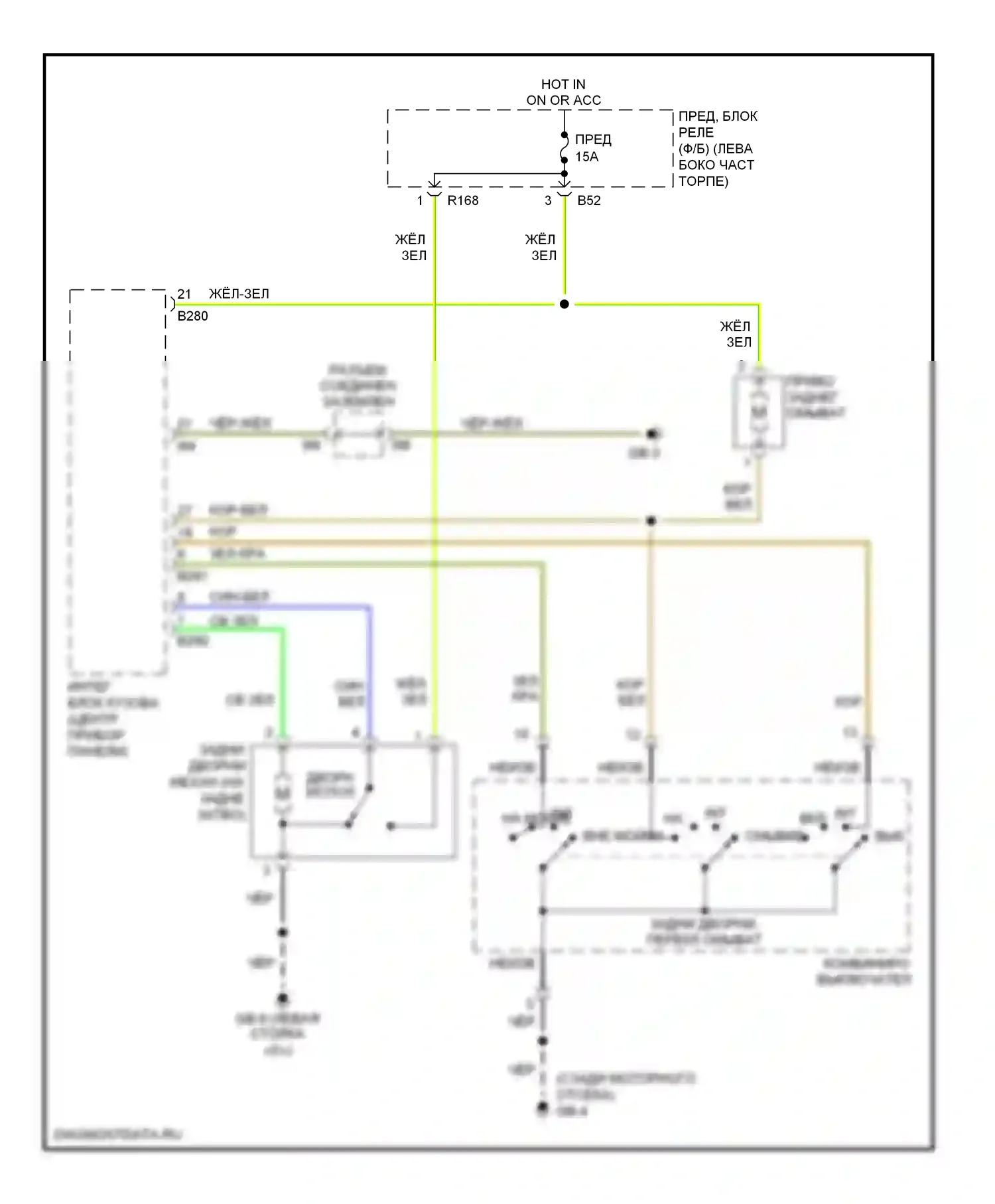 Legacy Subaru BL/BP рестайлинг (2006-2009): Электросхема задней шайбы/стеклоочистителя 