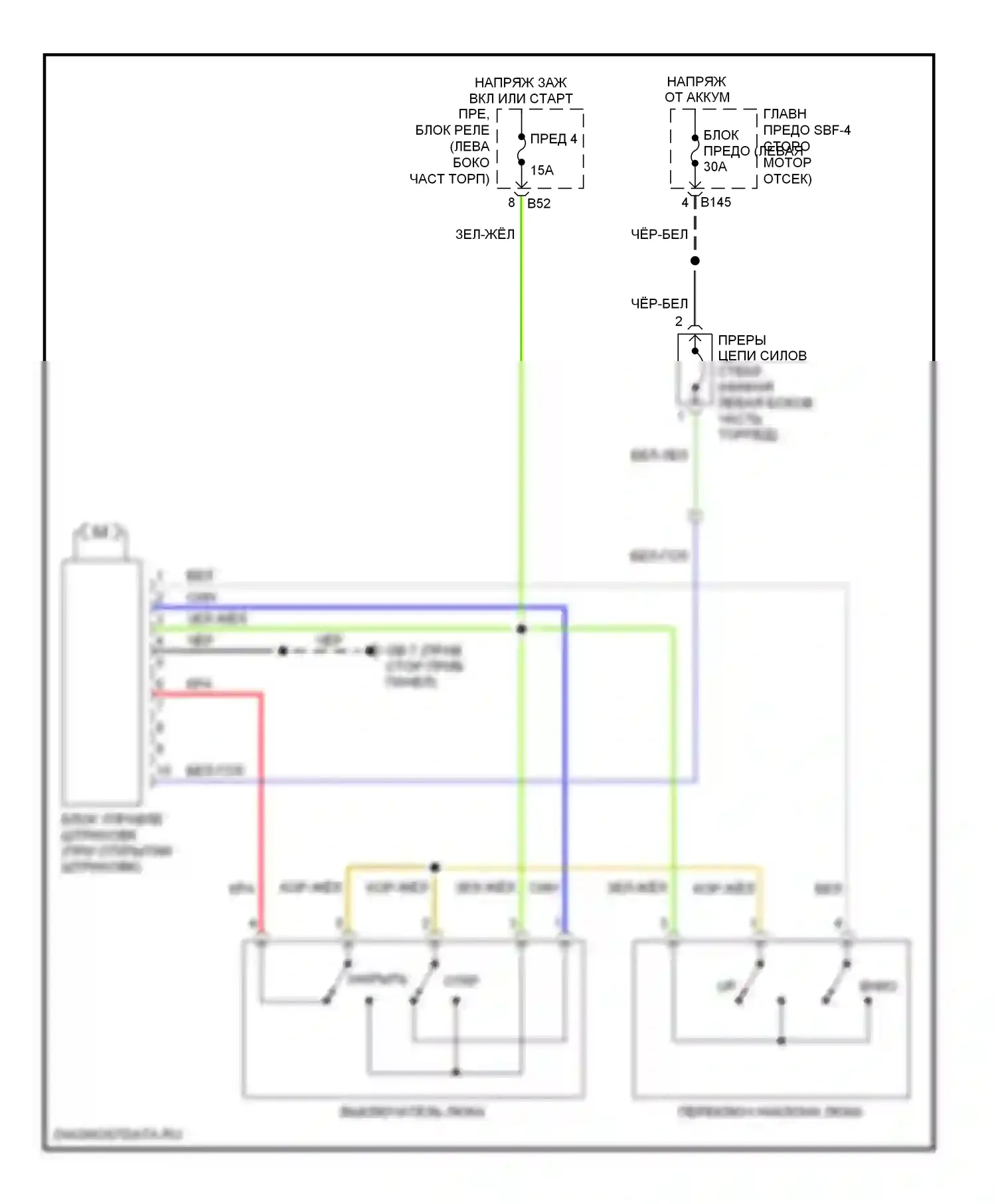 Legacy Subaru BL/BP рестайлинг (2006-2009): Электросхема люка, седан 