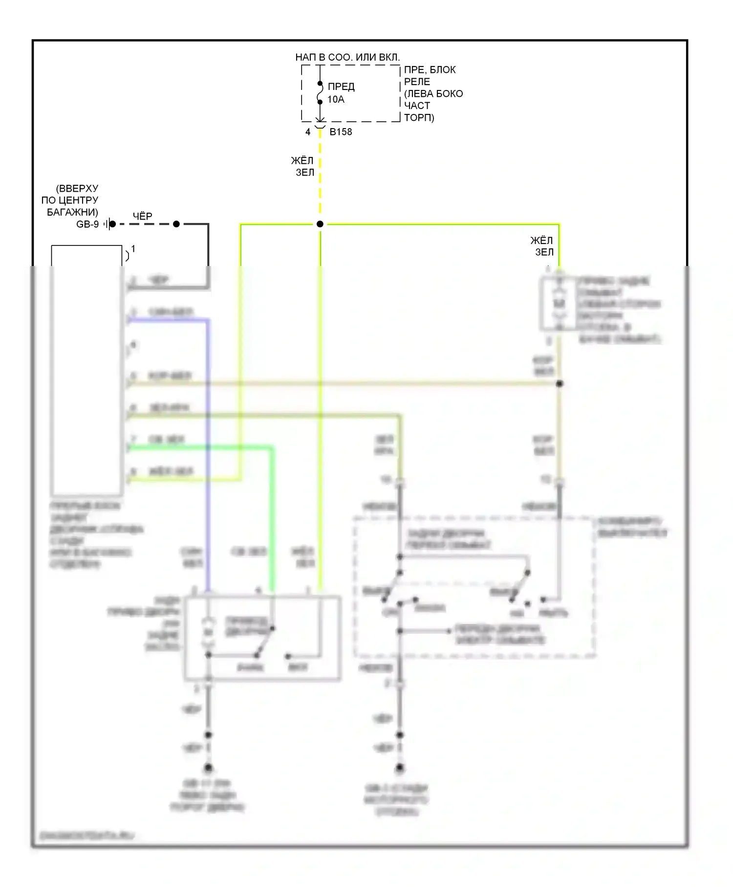 Legacy Subaru BL/BP (2003-2006): Электросхема задней шайбы/стеклоочистителя 