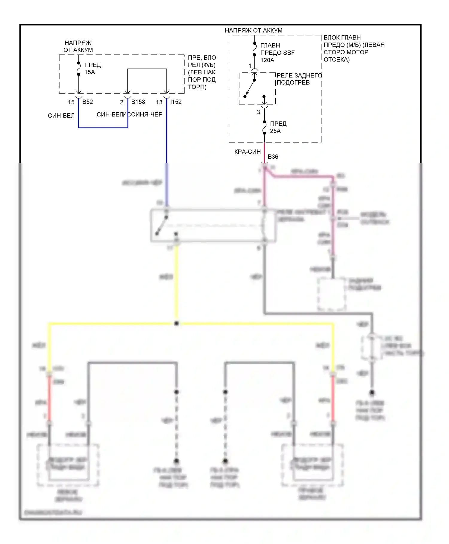 Legacy Subaru BM/BR рестайлинг (2012-2014): Электросхема обогреваемых зеркал 