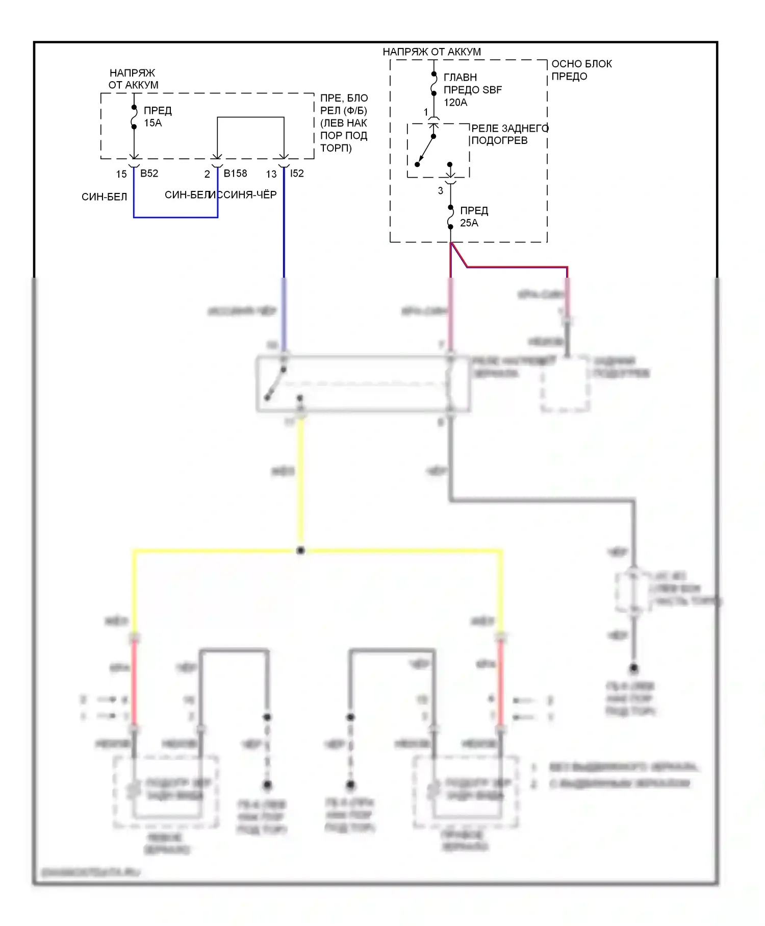 Legacy Subaru BM/BR (2009-2012): Электросхема обогреваемых зеркал 