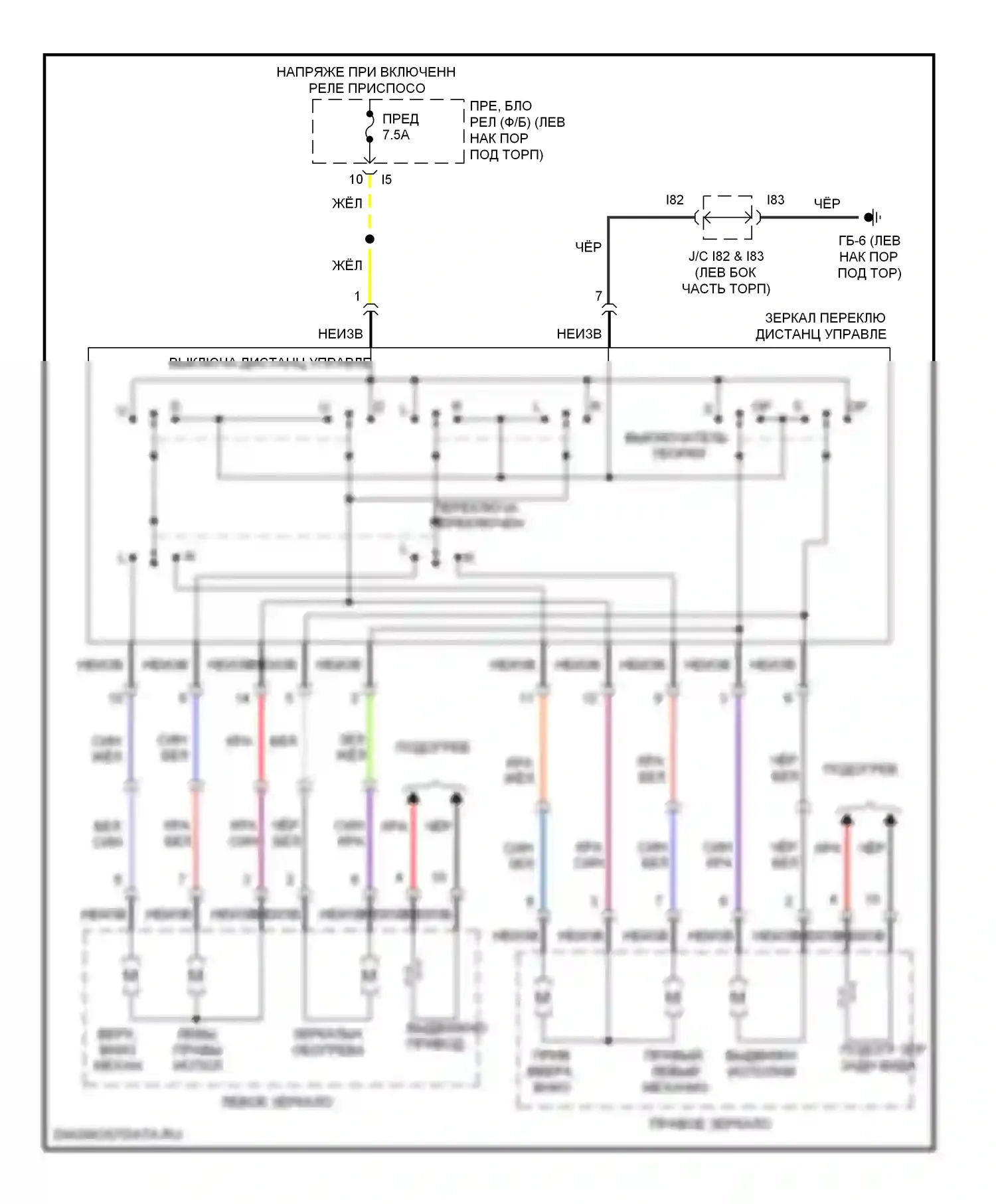 Legacy Subaru BM/BR (2009-2012): Электросхема силового зеркала, с выдвижным внешним зеркалом 