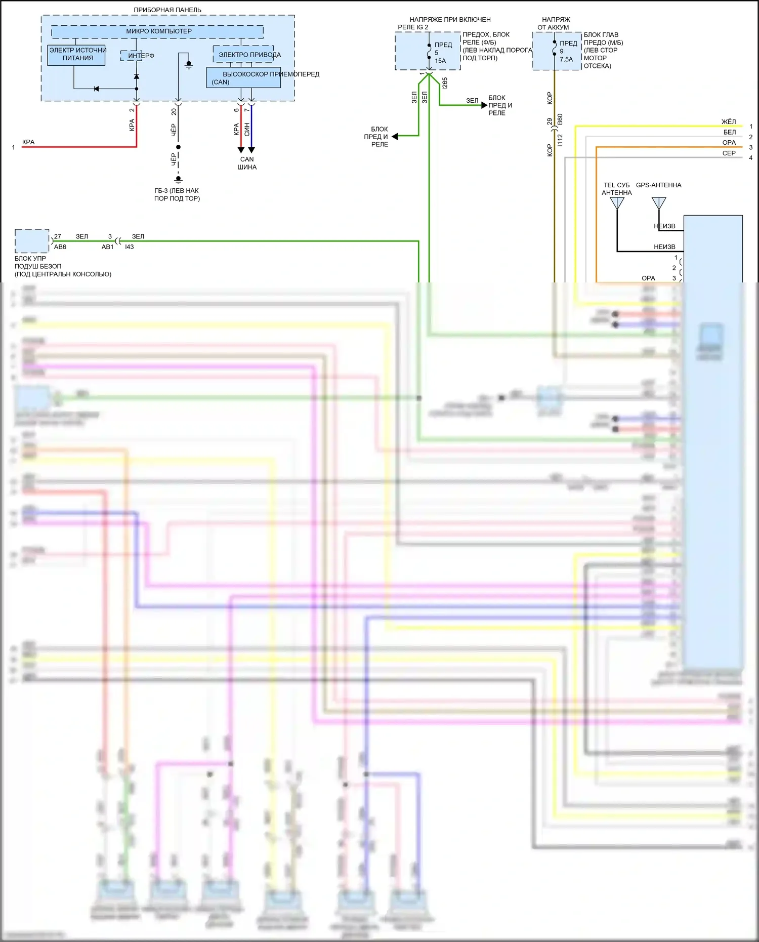 Legacy Subaru BN/BS рестайлинг (2017-2020): Электросхема магнитолы, без усилителя звука, с телематикой (2 из 3) 