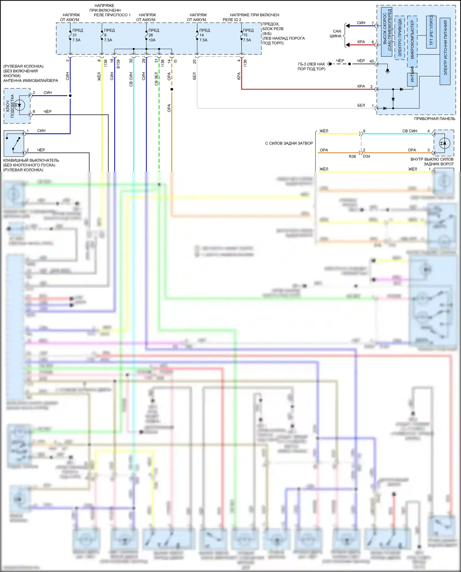 Legacy Subaru BN/BS рестайлинг (2017-2020): Электросхема освещения салона 