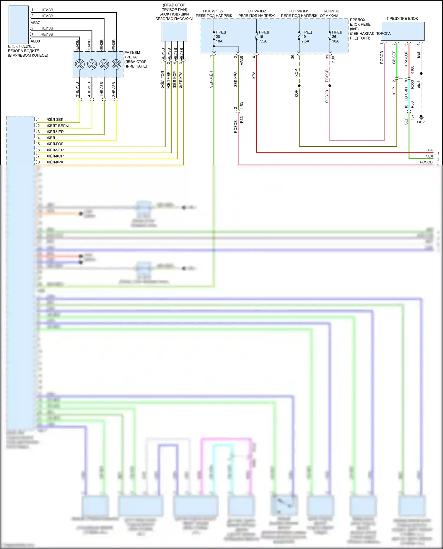 Legacy Subaru BN/BS (2014-2017): Электросхема подушек безопасности (1 из 2) 