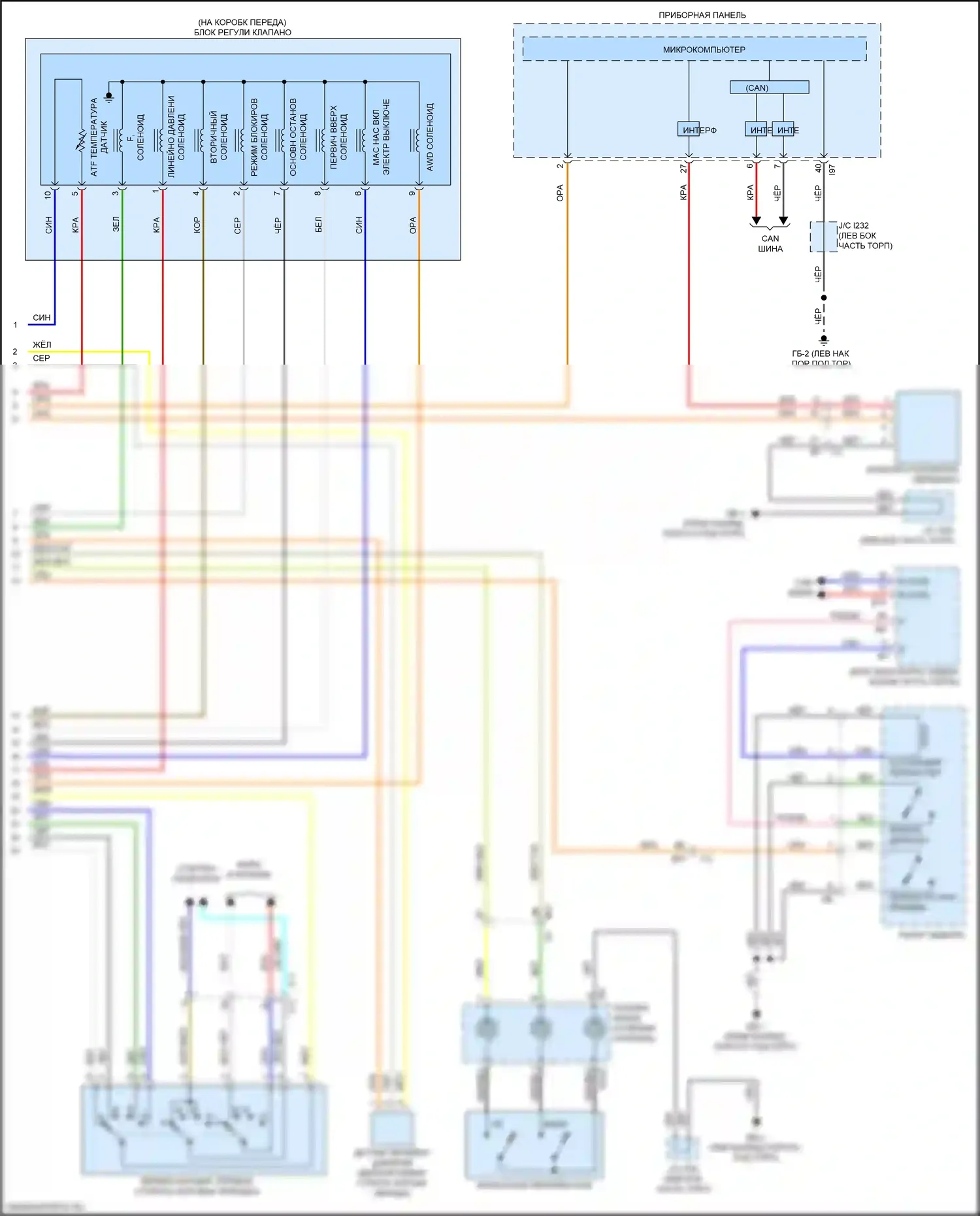 Legacy Subaru BW (2019-2024): 2.5l, электросхема соединений коробки передач (2 из 2) 