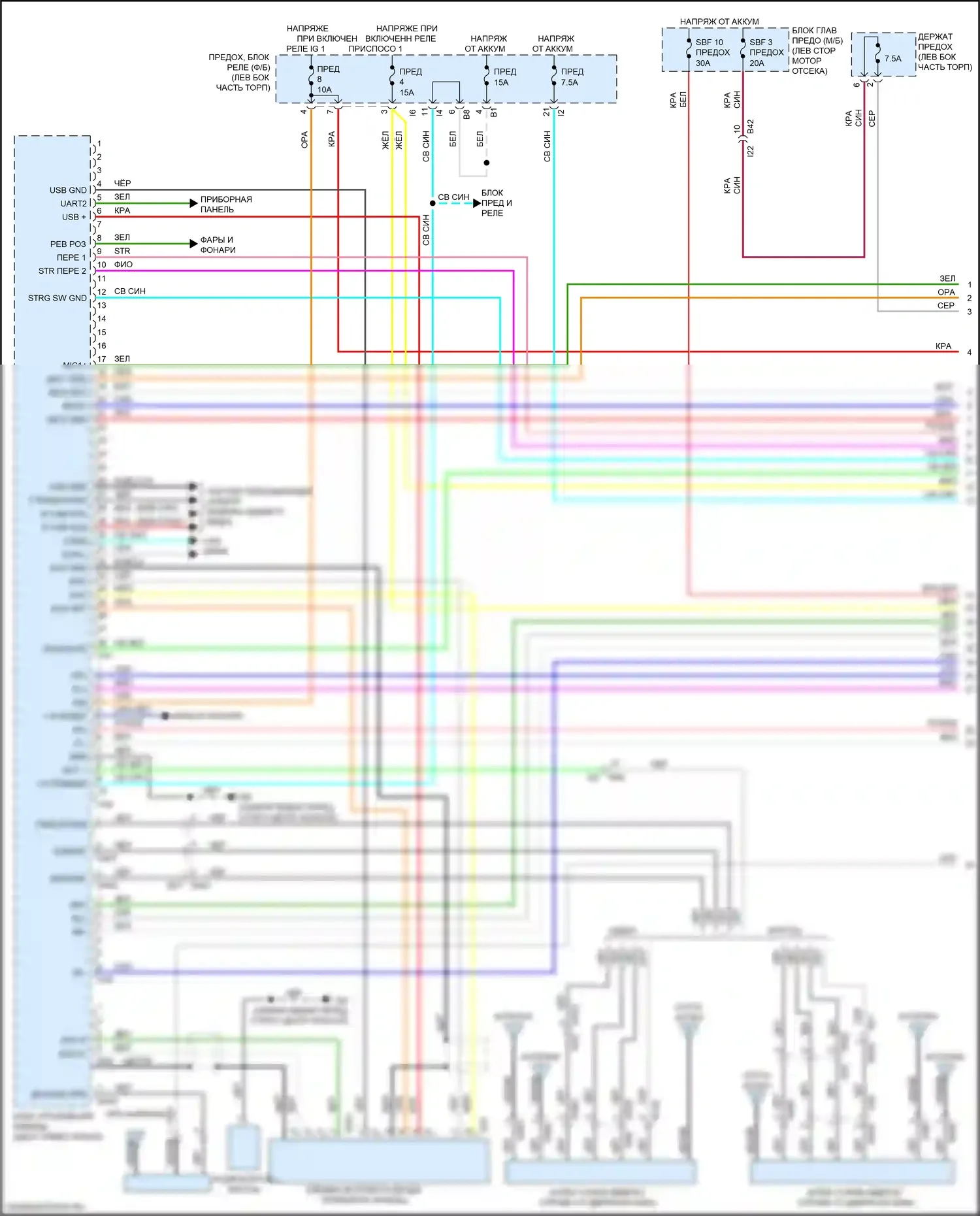 Legacy Subaru BW (2019-2024): Электросхема магнитолы, без усилителя звука, с телематикой (1 из 3) 
