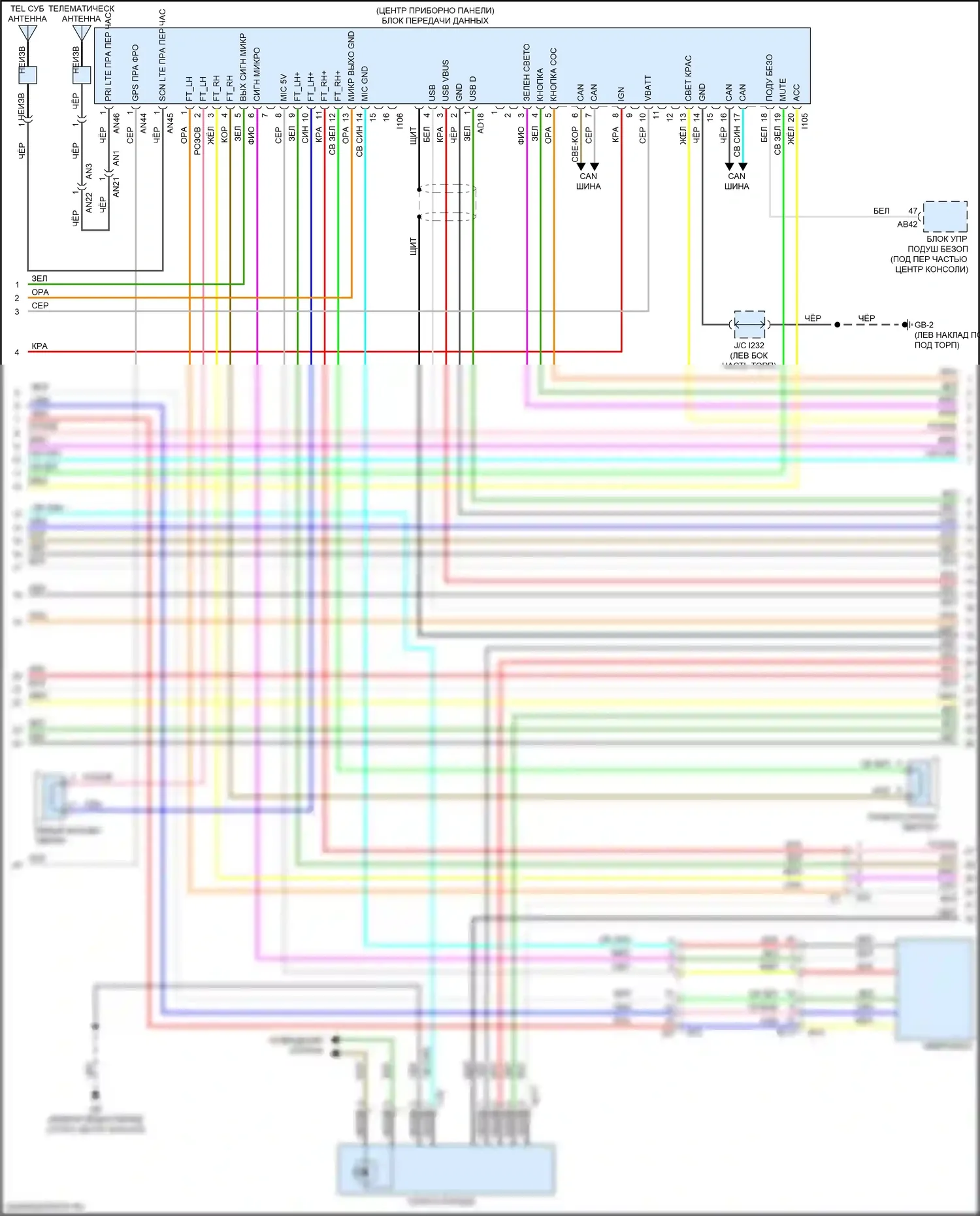 Legacy Subaru BW (2019-2024): Электросхема магнитолы, с усилителем звука и телематикой (2 из 4) 