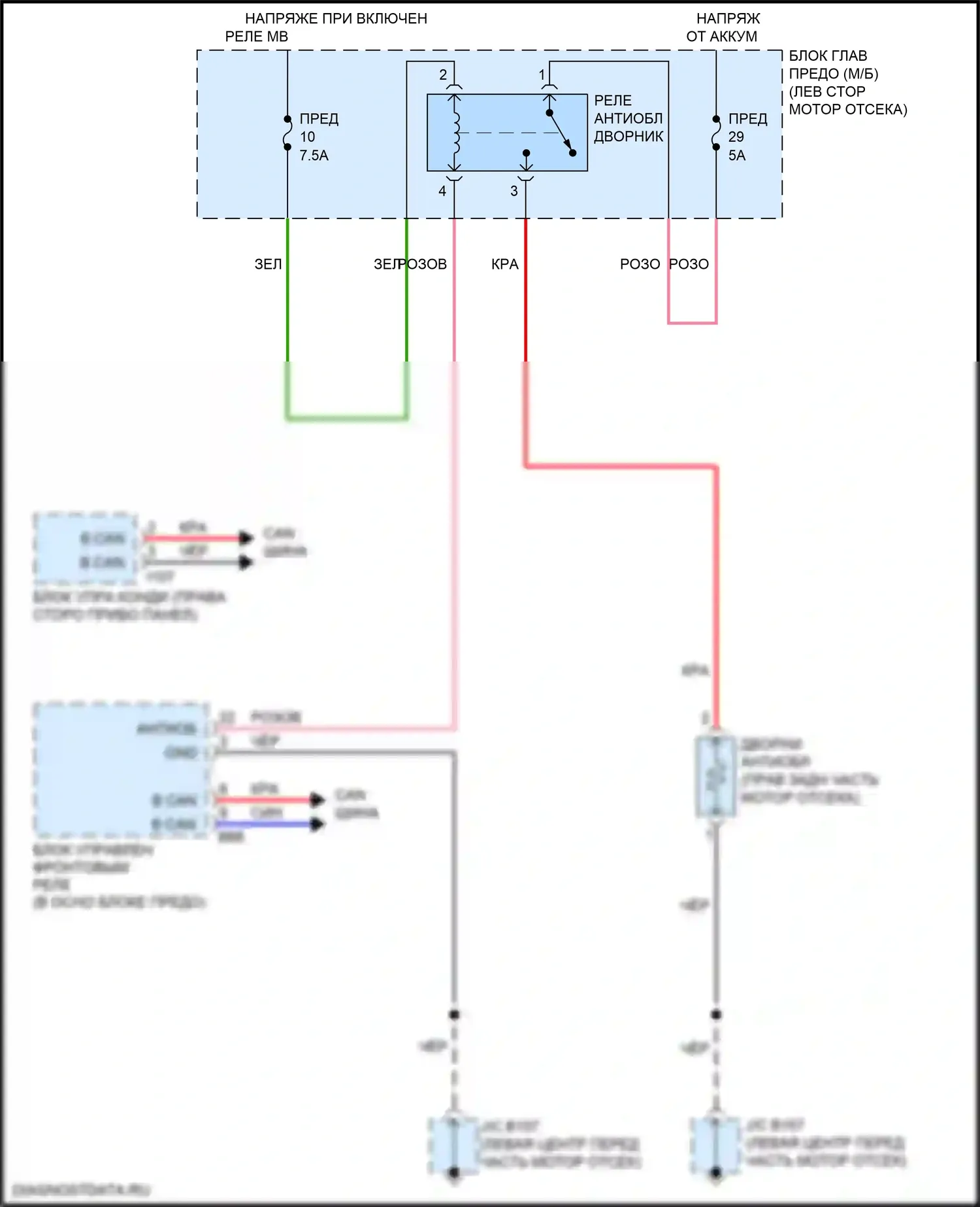 Legacy Subaru BW (2019-2024): Электросхема антиобледенителя дворника 
