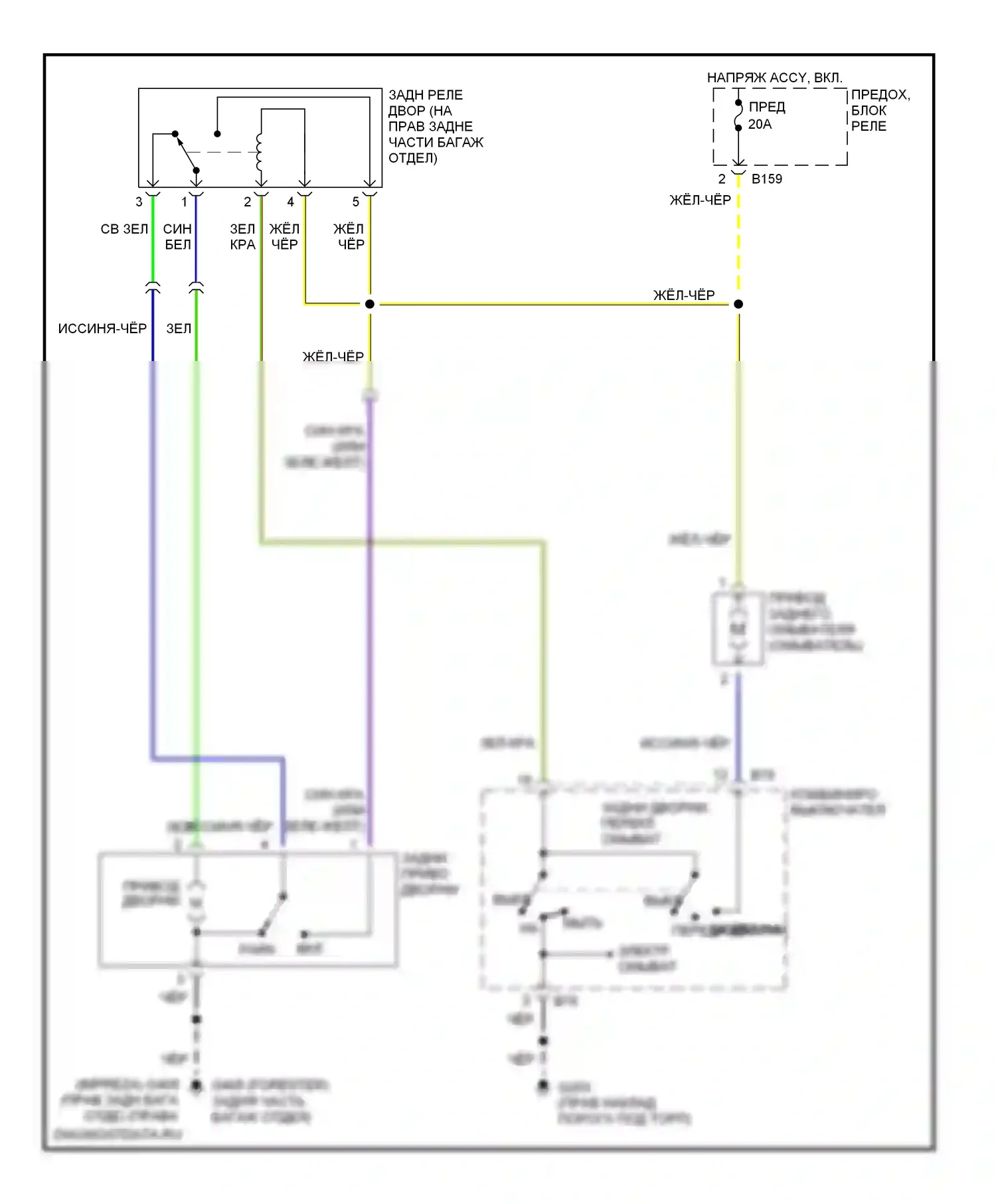 Outback Subaru BH (1999-2003): Электросхема задних дворников и омывателей 