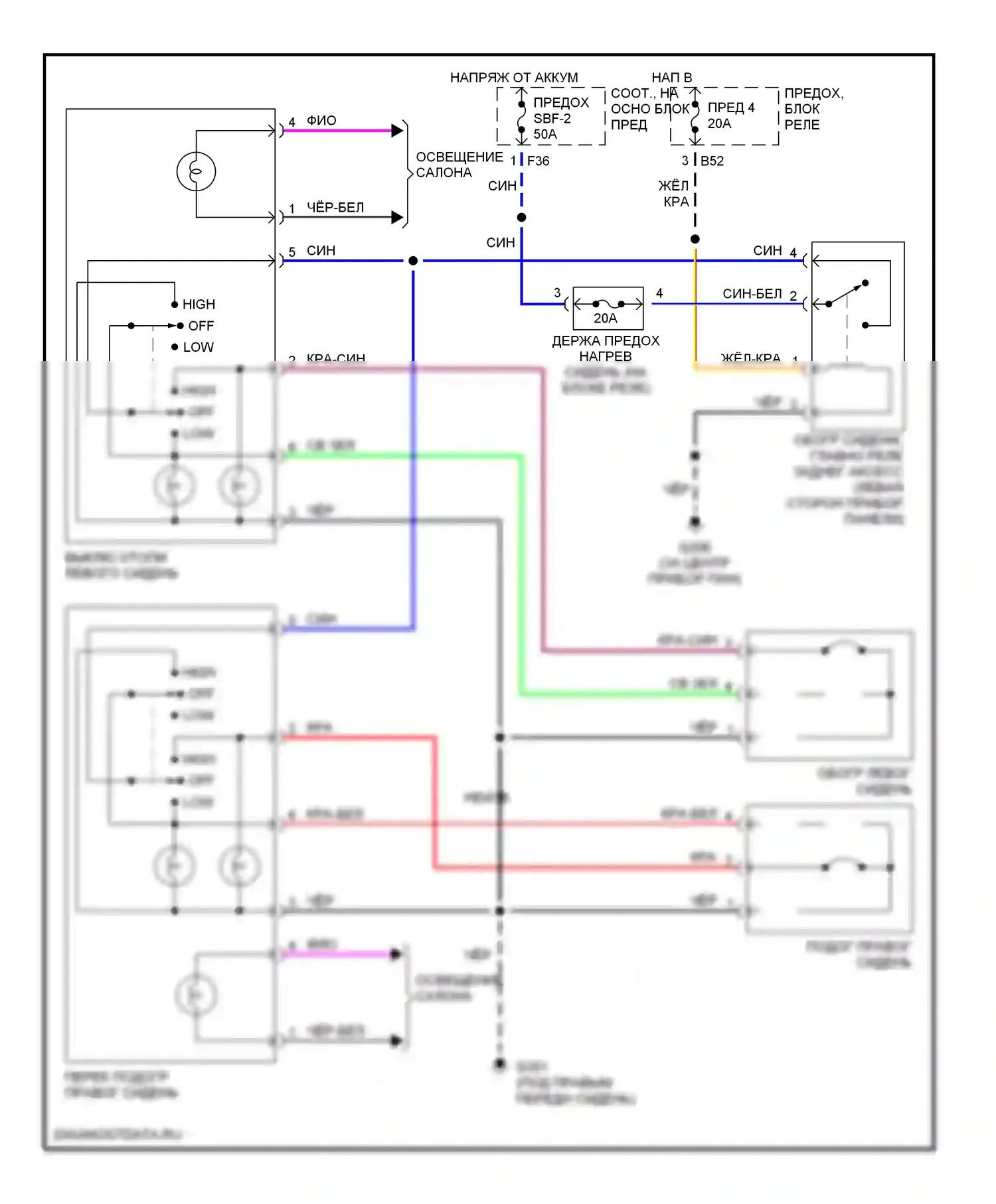 Outback Subaru BH (1999-2003): Электросхема обогреваемых сидений 