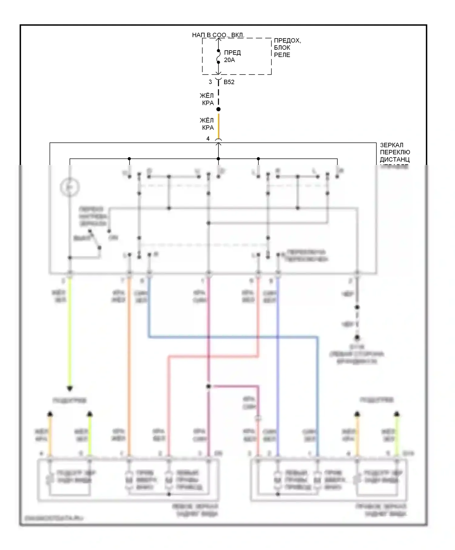 Outback Subaru BH (1999-2003): Электросхема силового зеркала 