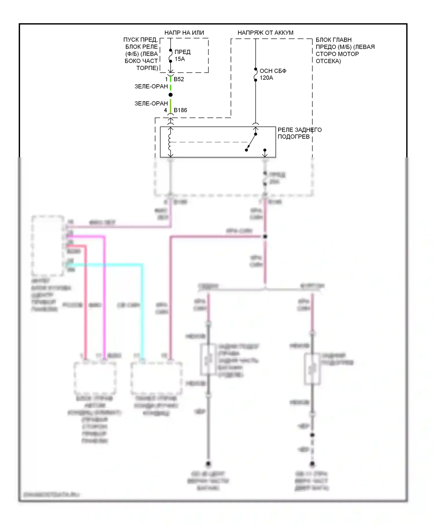 Outback Subaru BP рестайлинг (2006-2009): Электросхема заднего подогрева 
