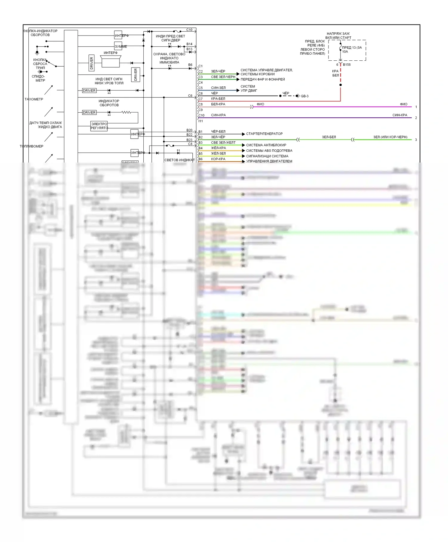 Outback Subaru BP рестайлинг (2006-2009): 2,5л турбо, электросхема приборной панели (1 из 2) 