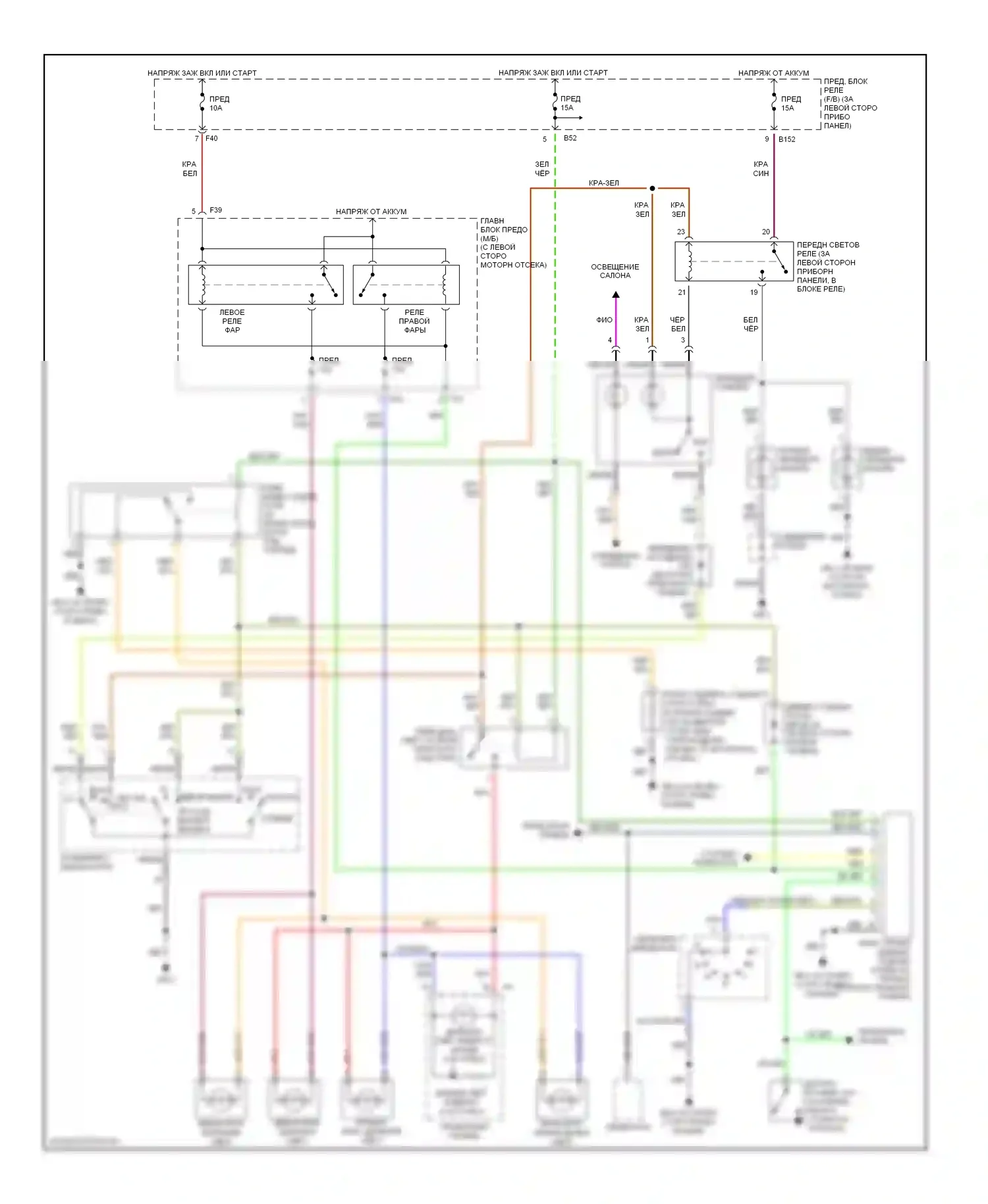 Outback Subaru BP (2003-2006): Электросхема фар, без разряда высокой интенсивности 