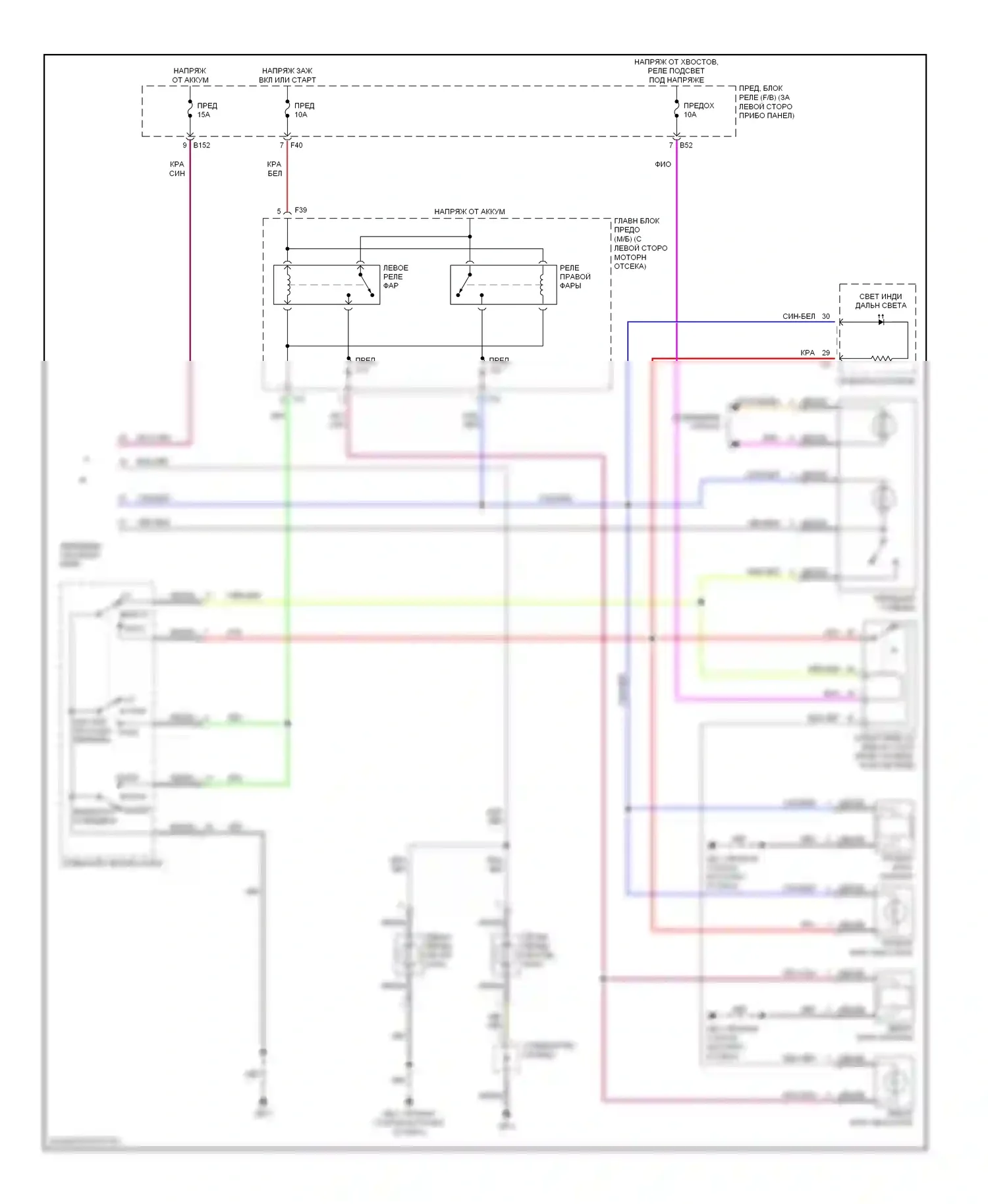 Outback Subaru BP (2003-2006): Электросхема фар, с разрядкой высокой интенсивности 