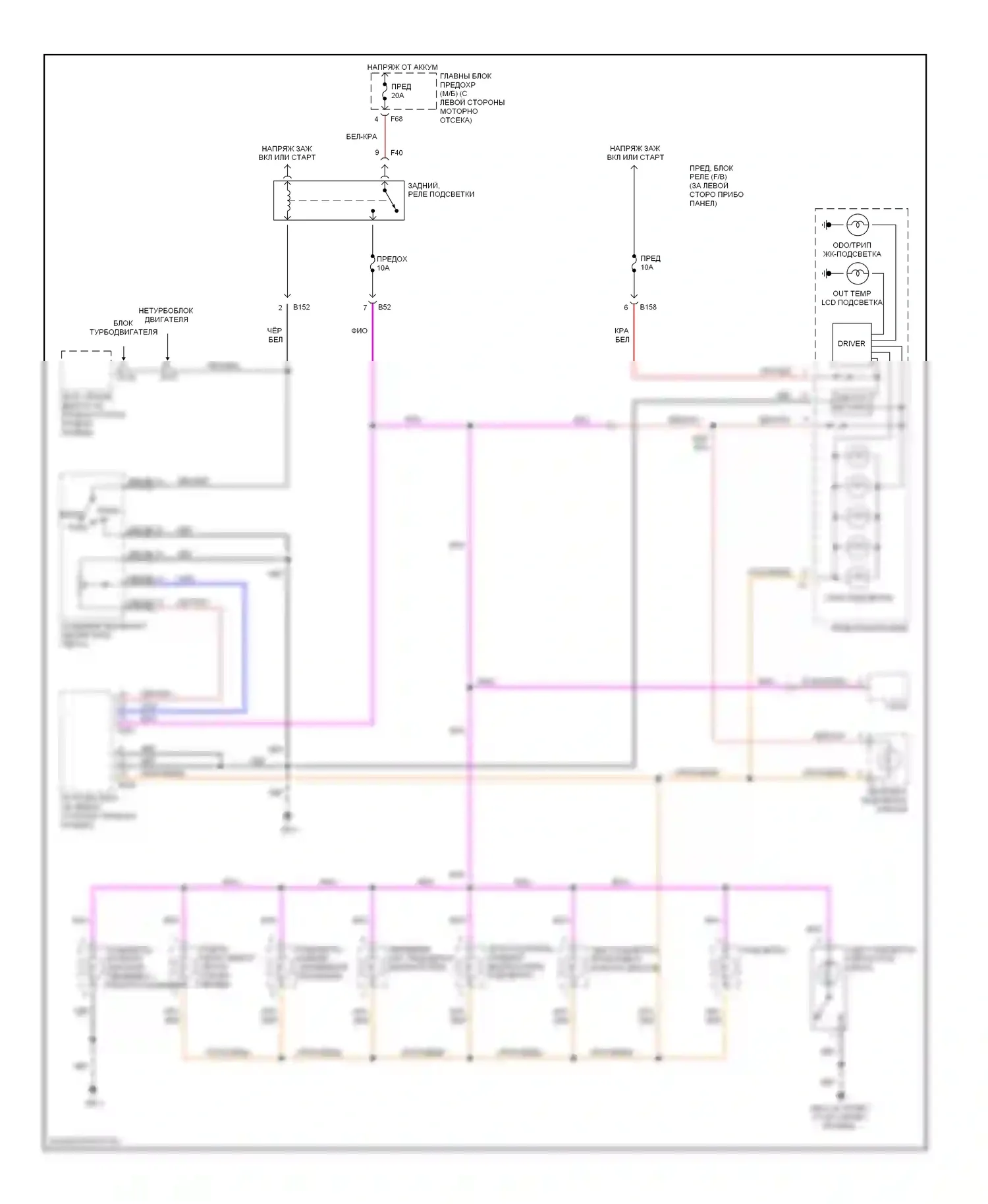 Outback Subaru BP (2003-2006): 2,5л, электросхема подсветки приборной панели 