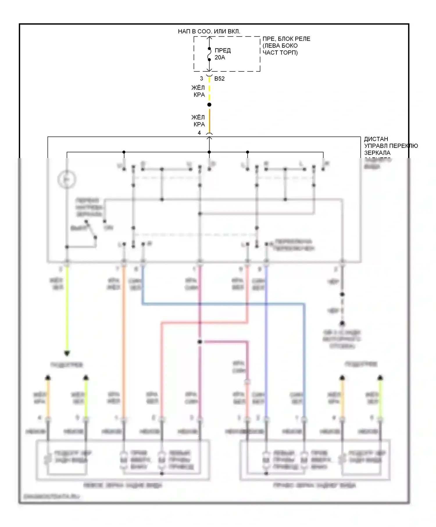 Outback Subaru BP (2003-2006): Электросхема управления зеркалами заднего вида 
