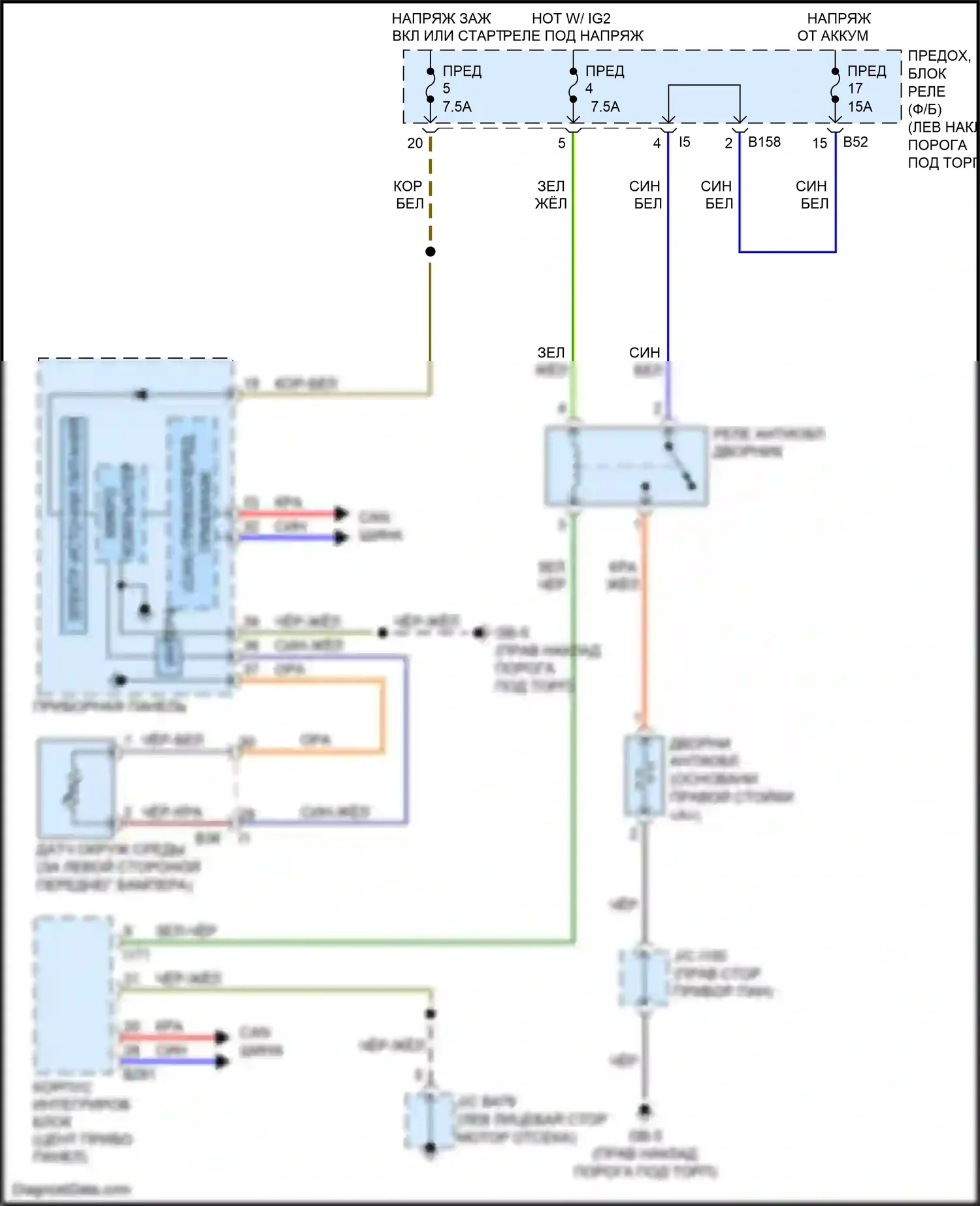 Outback Subaru BR рестайлинг (2012-2014): Электросхема антиобледенителя дворника 