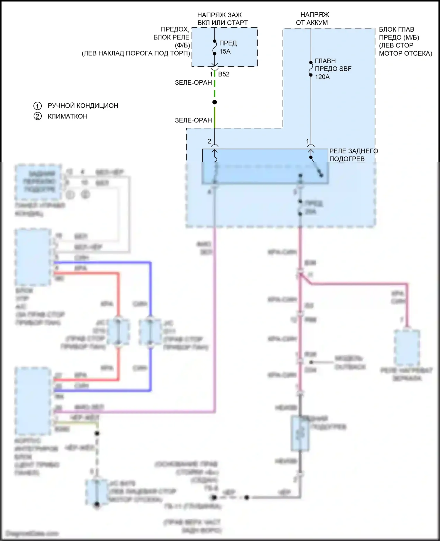 Outback Subaru BR рестайлинг (2012-2014): Электросхема заднего подогрева 