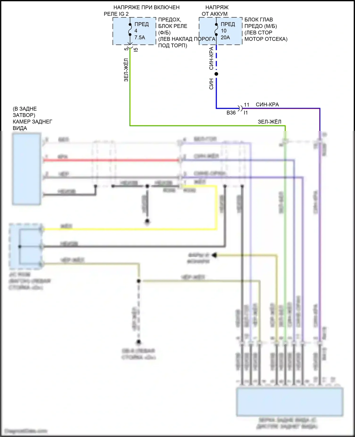 Outback Subaru BR рестайлинг (2012-2014): Электросхема камеры заднего вида, база без навигации 