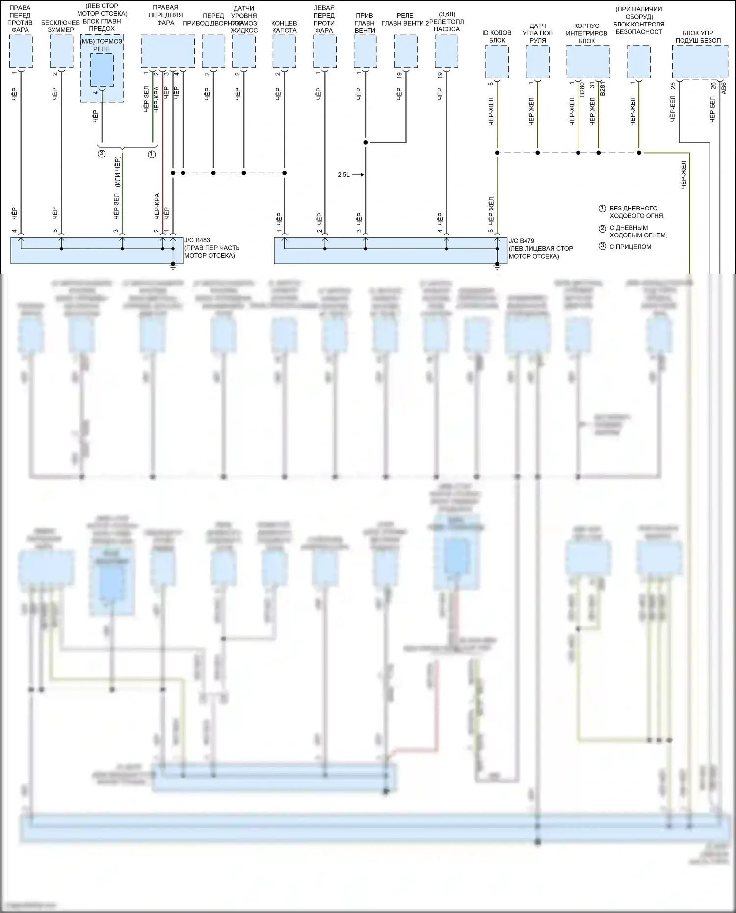 Outback Subaru BR рестайлинг (2012-2014): Электросхема точек подключения масс (1 из 4) 