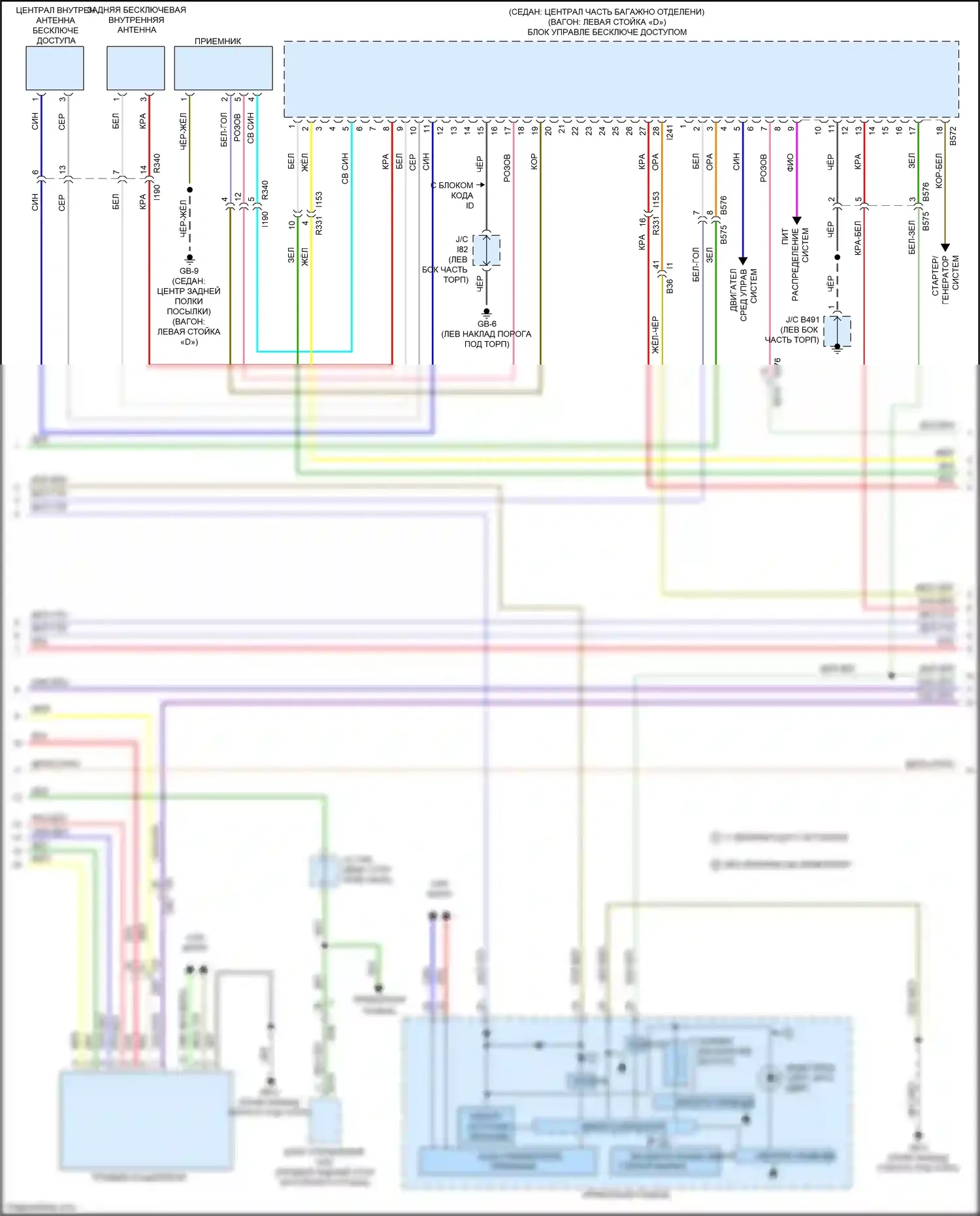 Outback Subaru BR рестайлинг (2012-2014): Электросхема центрального замка, с бесключевым доступом (2 из 4) 