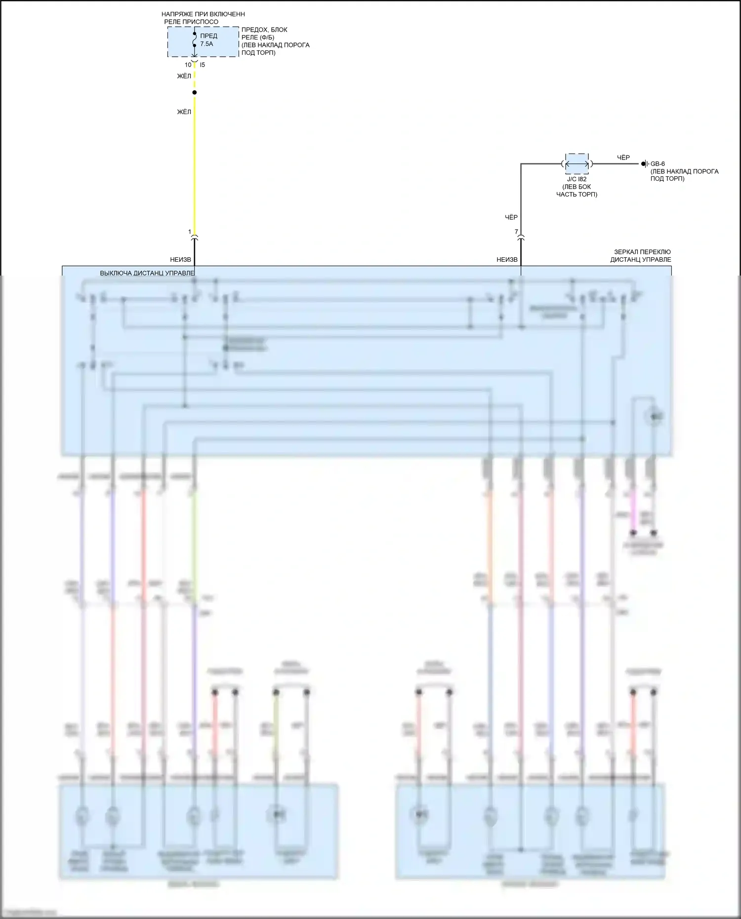 Outback Subaru BR рестайлинг (2012-2014): Электросхема силового зеркала, с выдвижным внешним зеркалом 