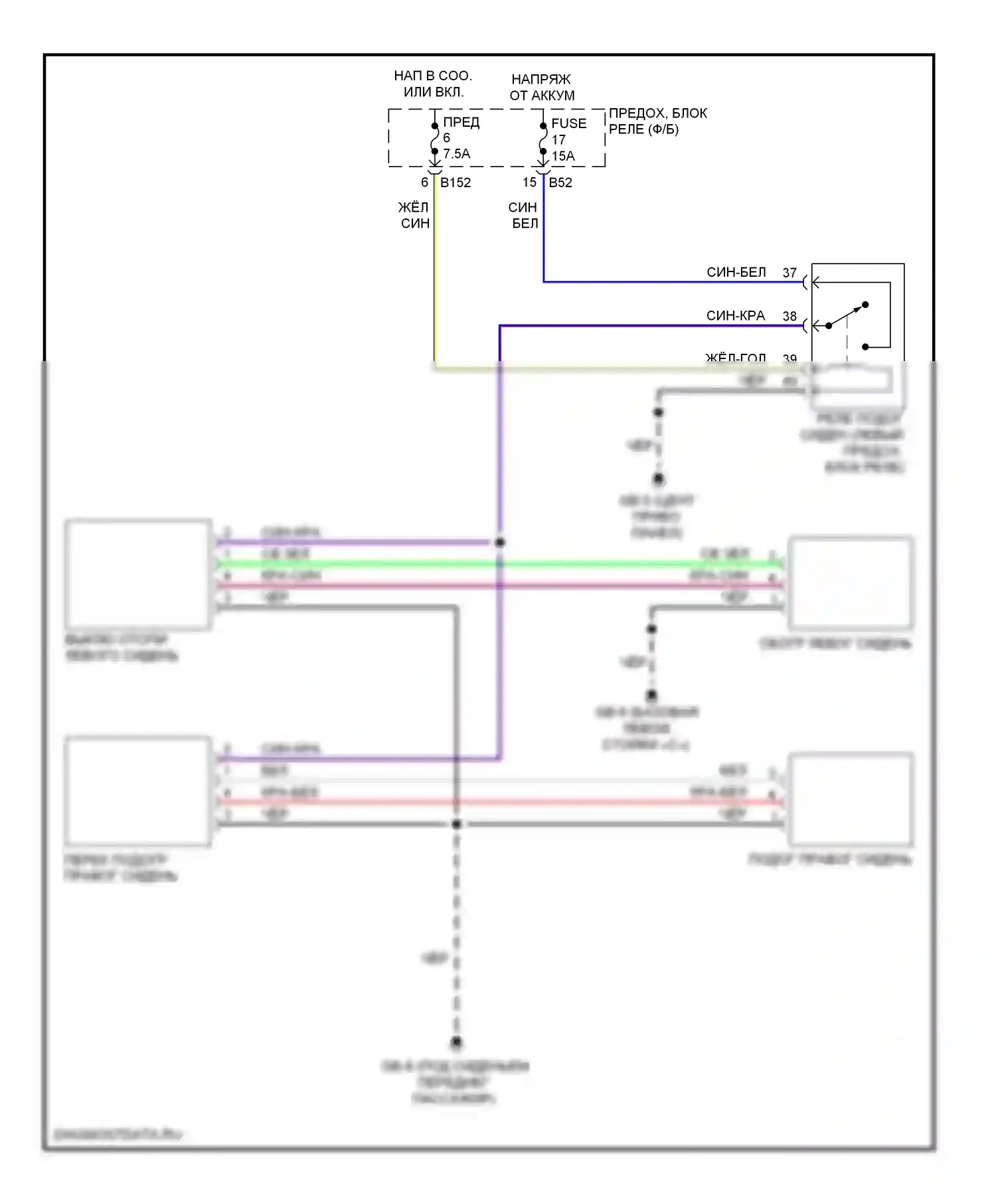 Outback Subaru BR (2009-2012): Электросхема подогрева сидений, кроме wrx sti 