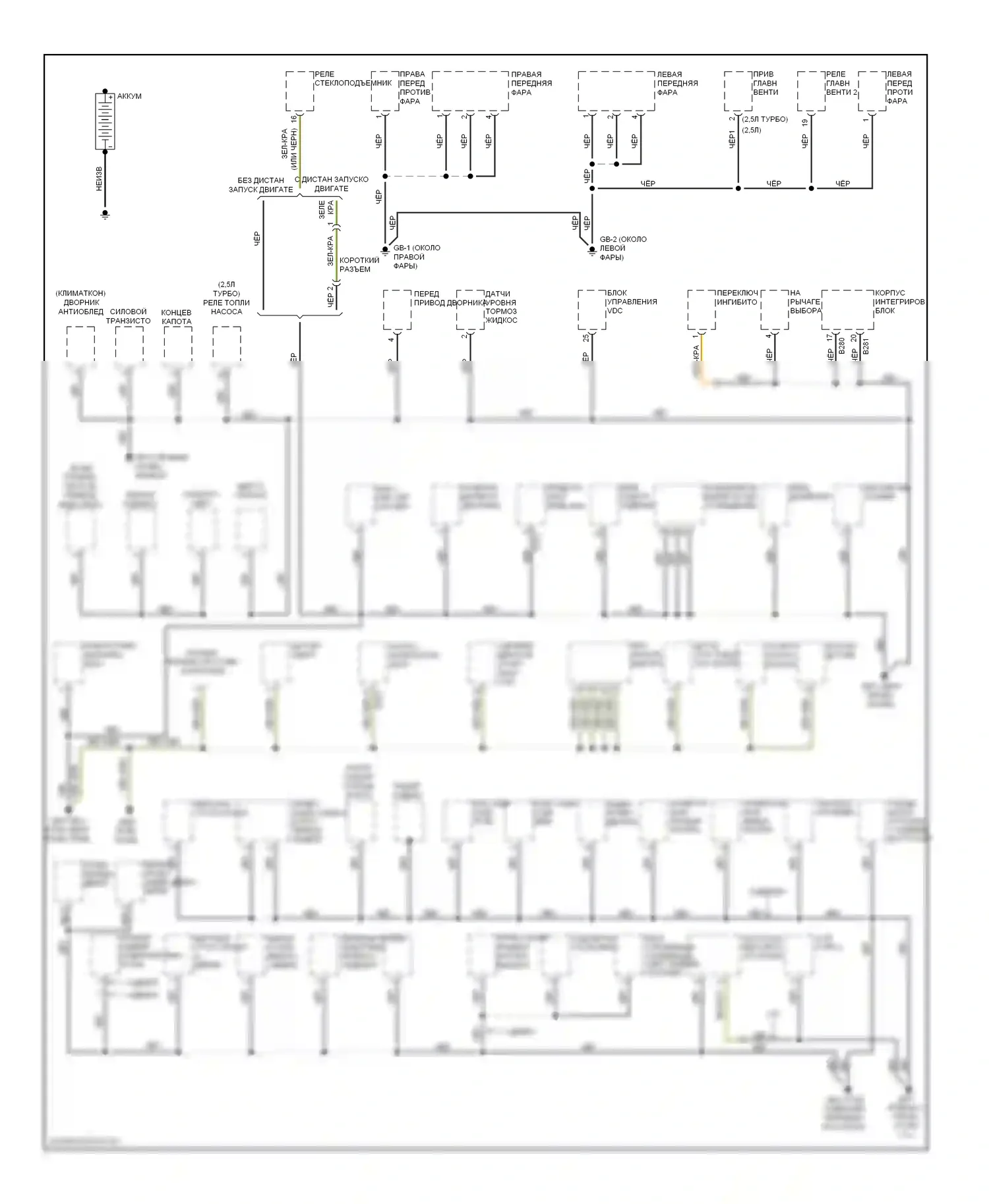 Outback Subaru BR (2009-2012): Электросхема разводки массы, за исключением wrx sti (1 из 3) 
