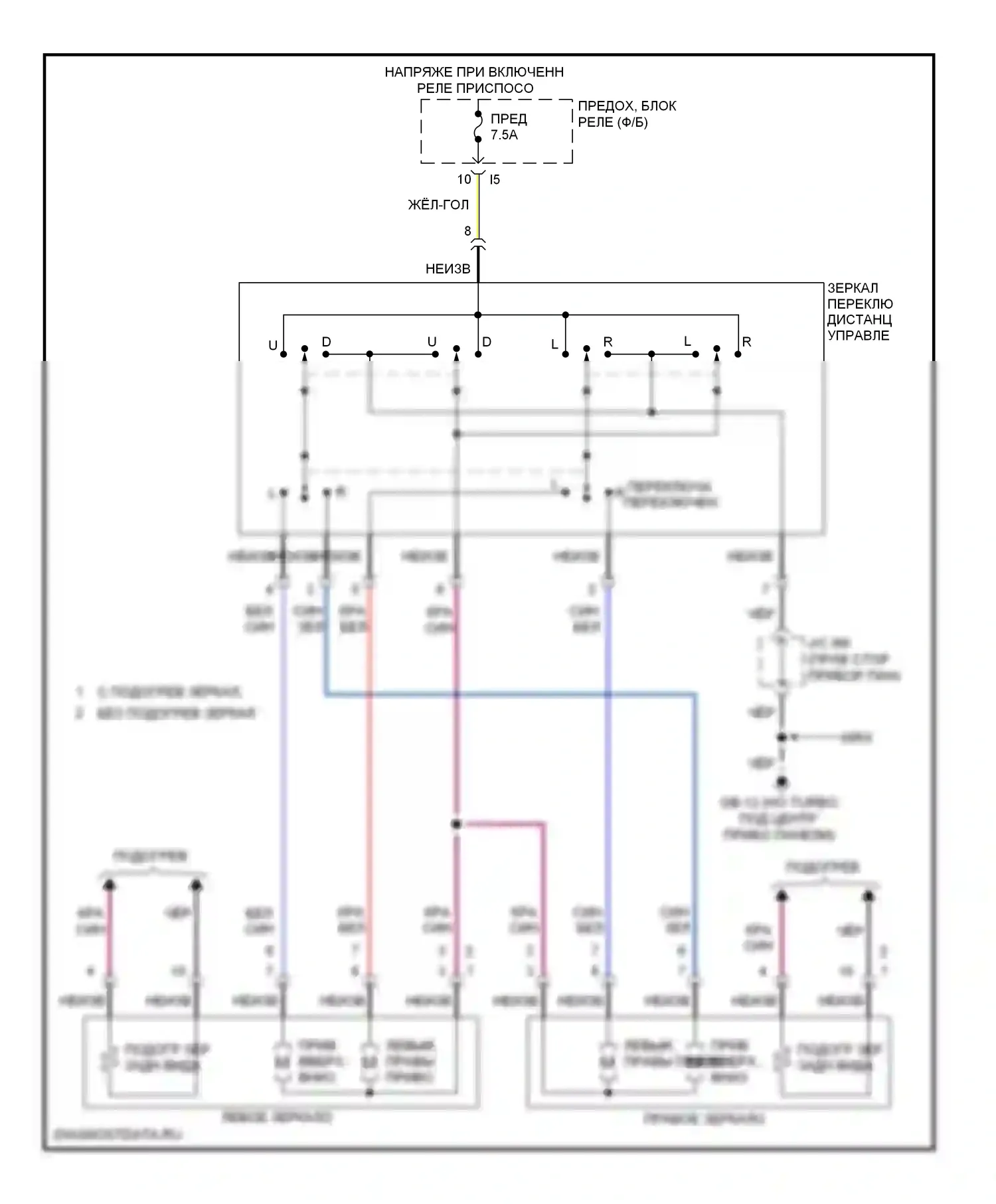 Outback Subaru BR (2009-2012): Электросхема силового зеркала 