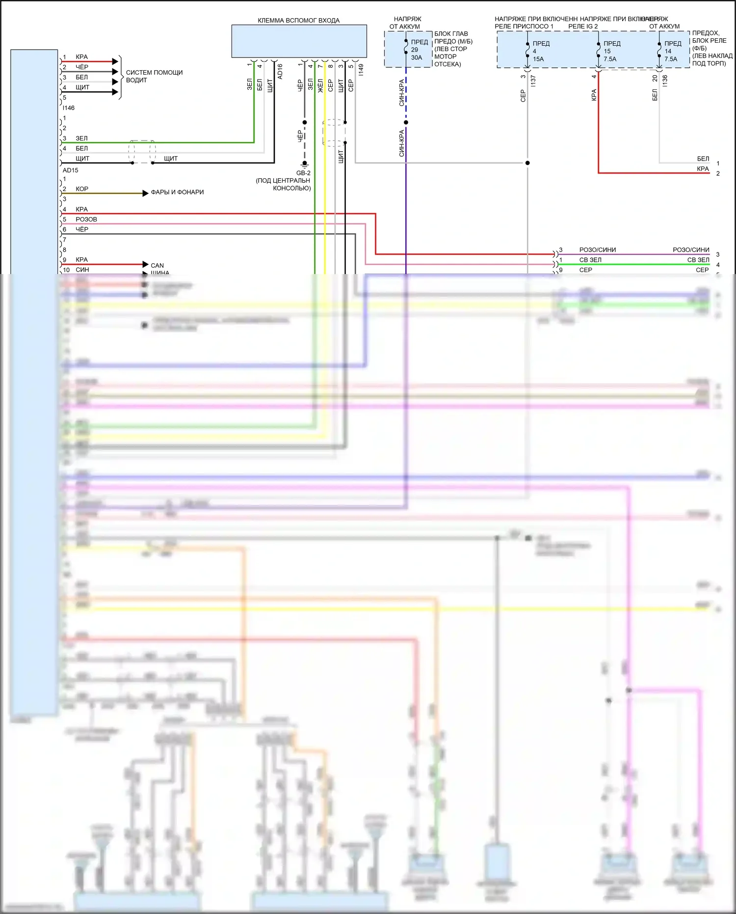 Outback Subaru BS рестайлинг (2017-2021): Электросхема магнитолы, без аудио усилителя и телематики (1 из 2) 