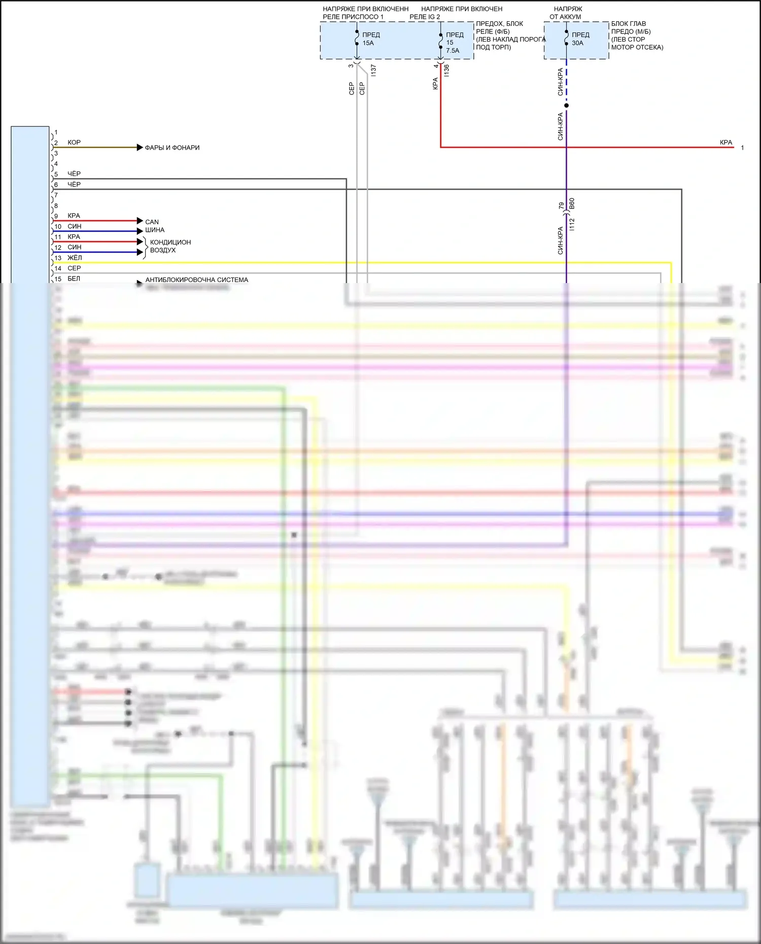 Outback Subaru BS рестайлинг (2017-2021): Электросхема магнитолы, без усилителя звука, с телематикой (1 из 3) 