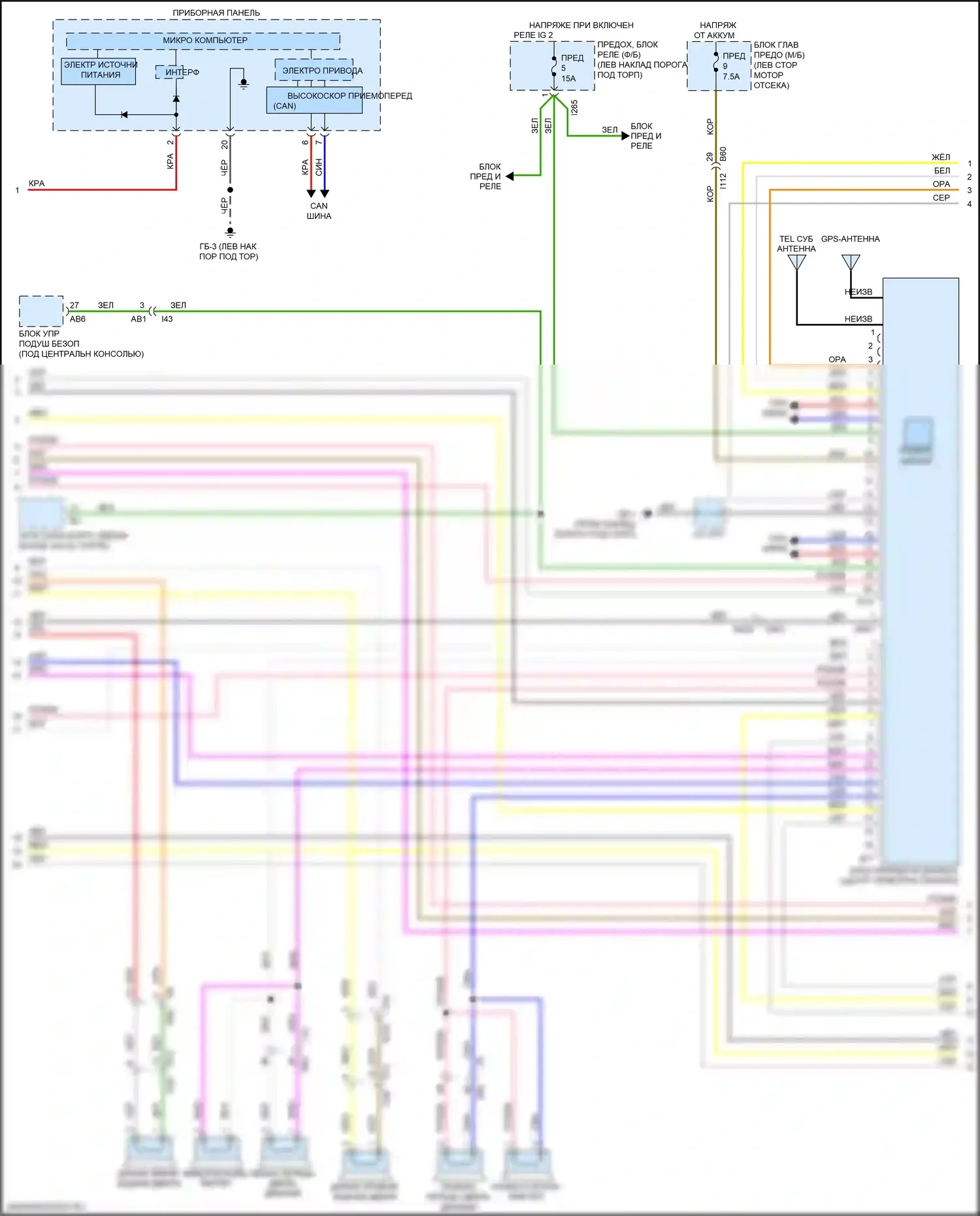 Outback Subaru BS рестайлинг (2017-2021): Электросхема магнитолы, без усилителя звука, с телематикой (2 из 3) 
