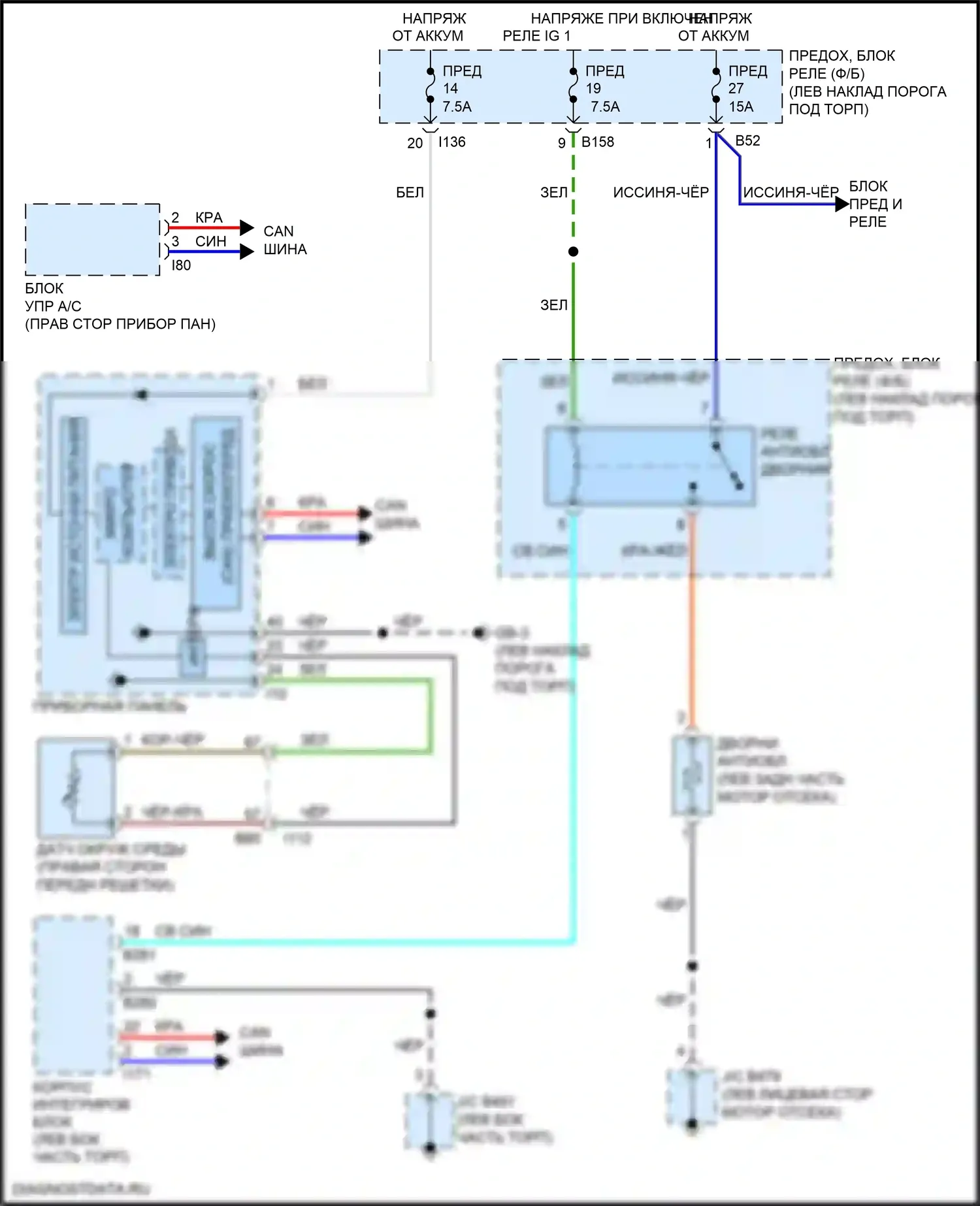 Outback Subaru BS рестайлинг (2017-2021): Электросхема антиобледенителя дворника 