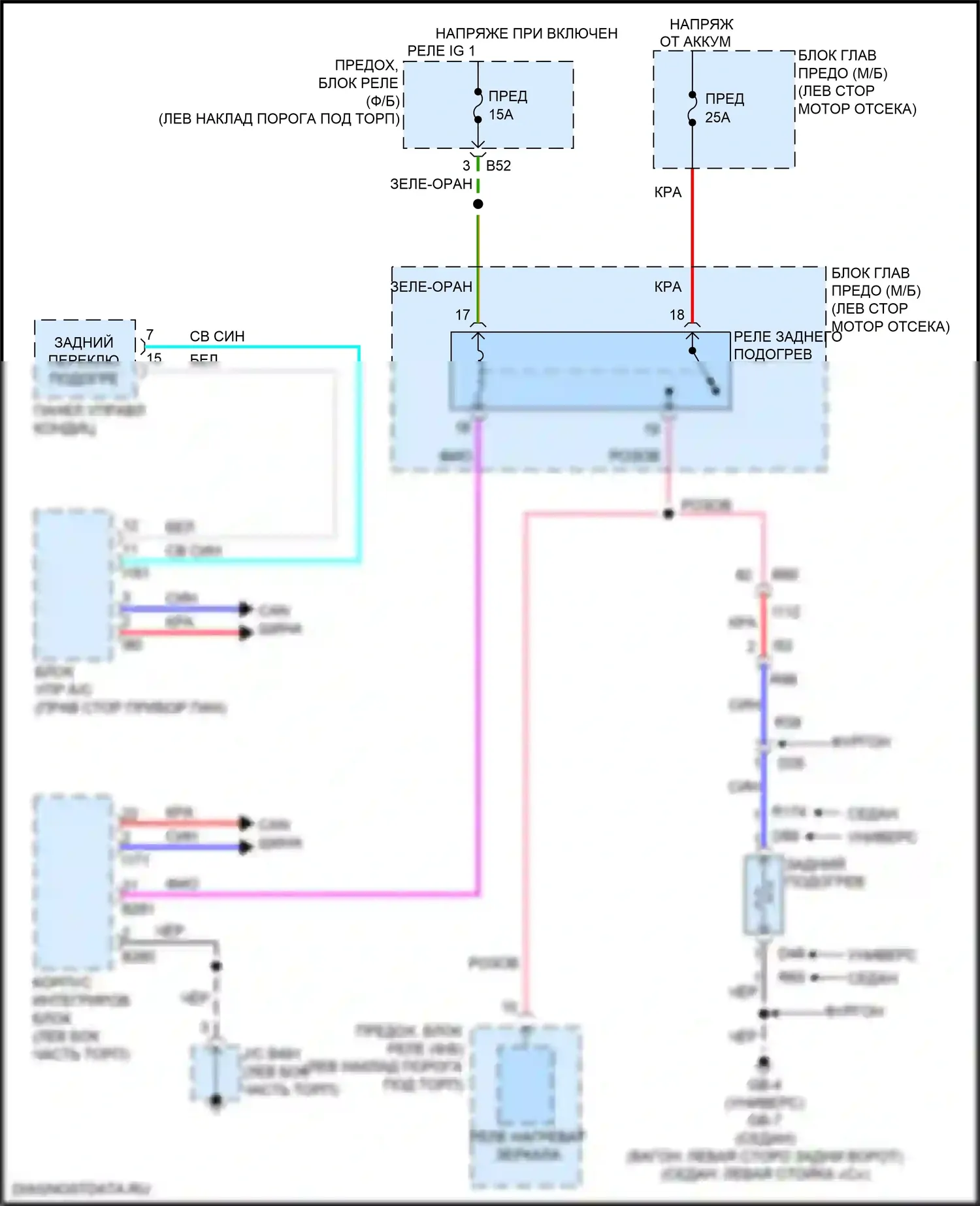 Outback Subaru BS рестайлинг (2017-2021): Электросхема заднего подогрева 