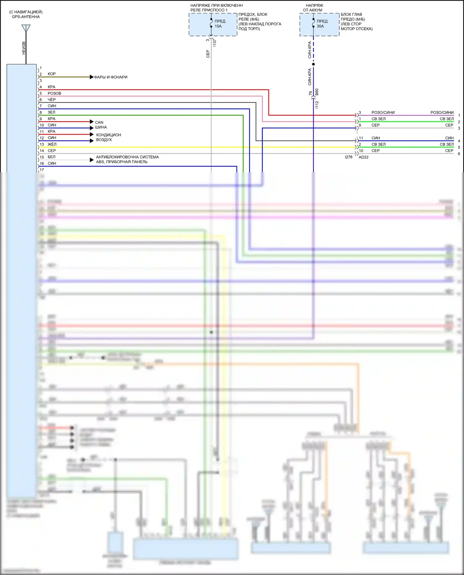 Outback Subaru BS рестайлинг (2017-2021): Электросхема навигации, с усилителем звука, без телематики (1 из 3) 